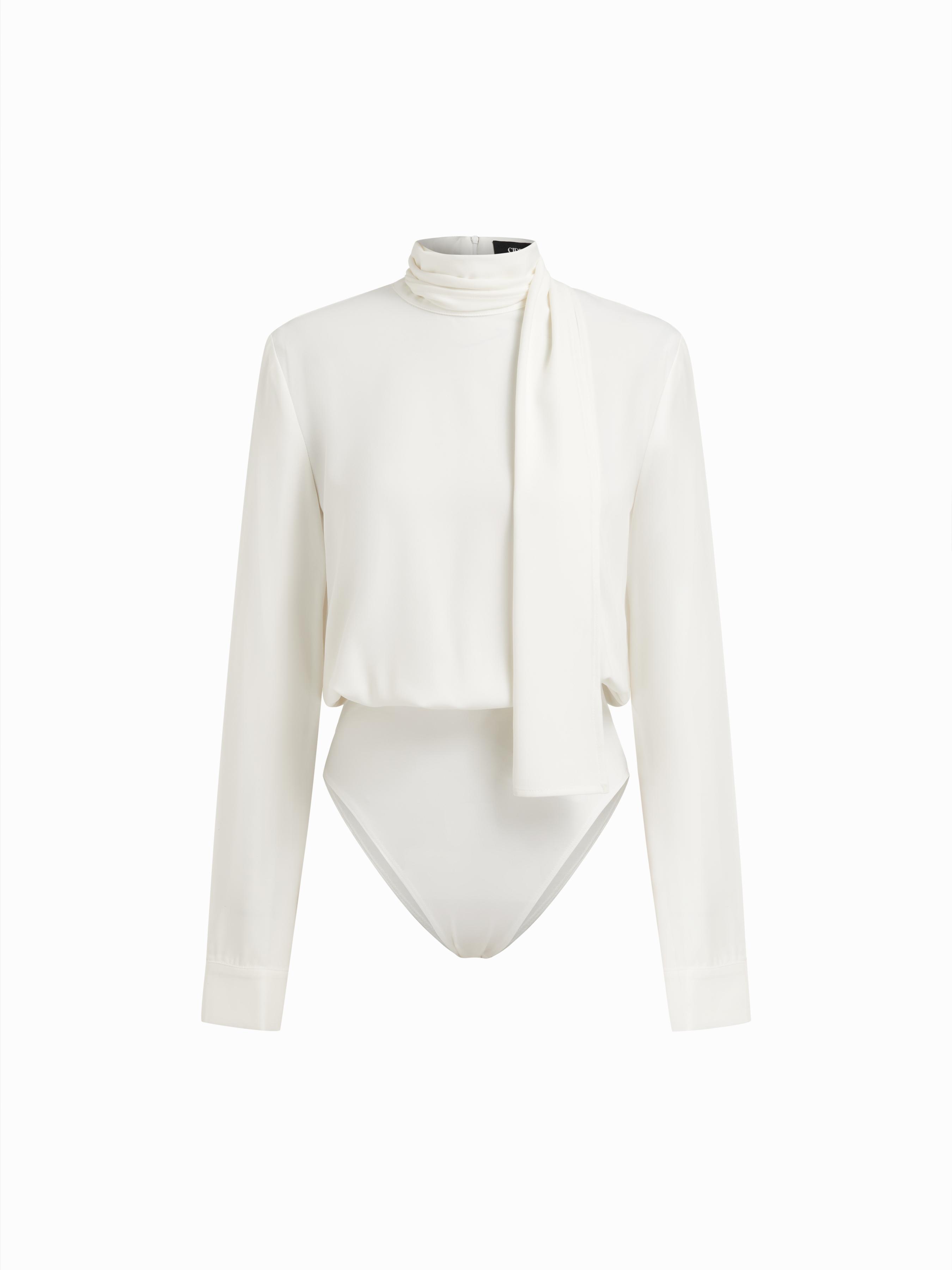 High Neck Long Sleeve Blouse Bodysuit With Scarf by CIDER