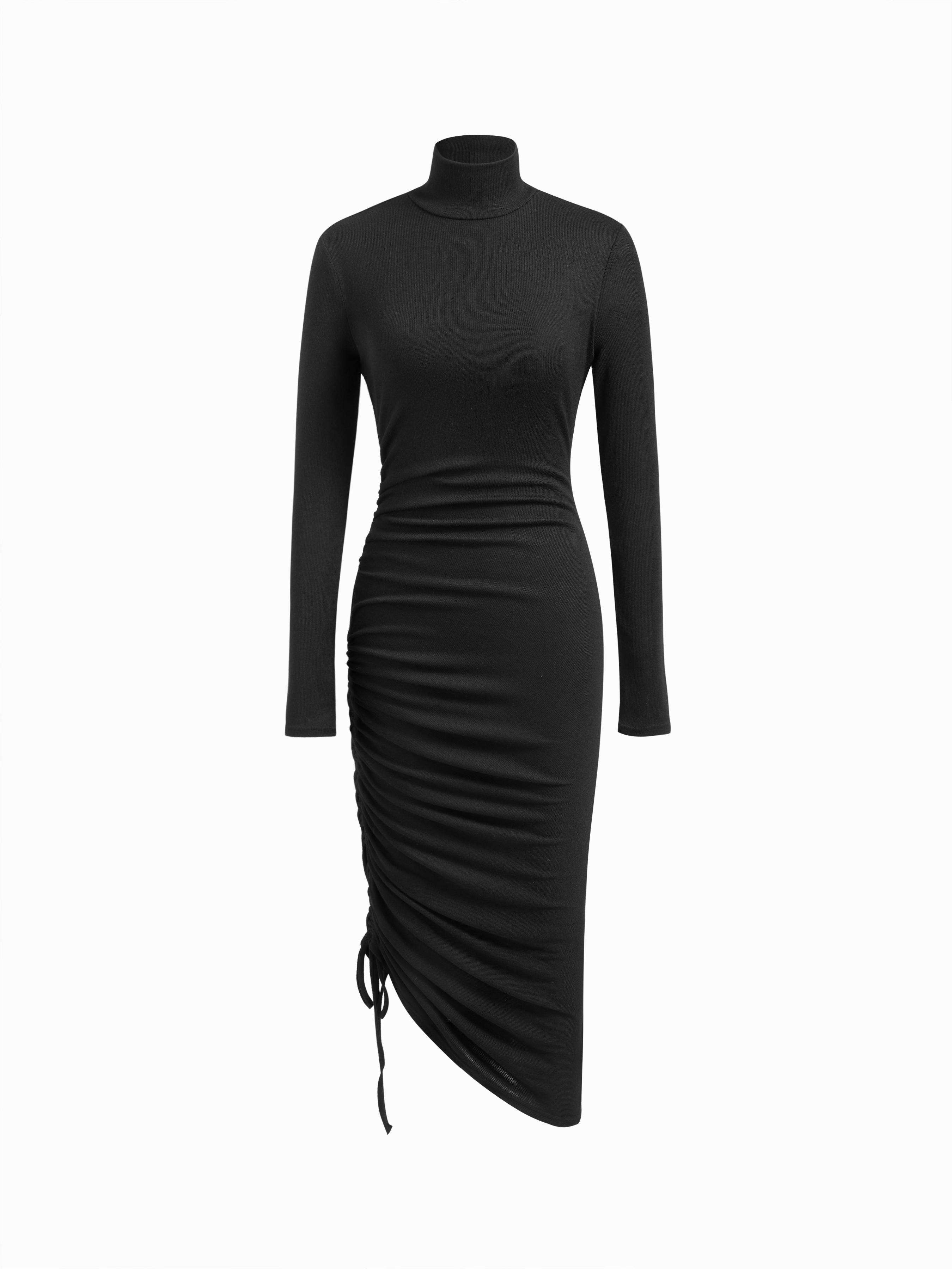 High Neck Ruched Drawstring Maxi Dress by CIDER