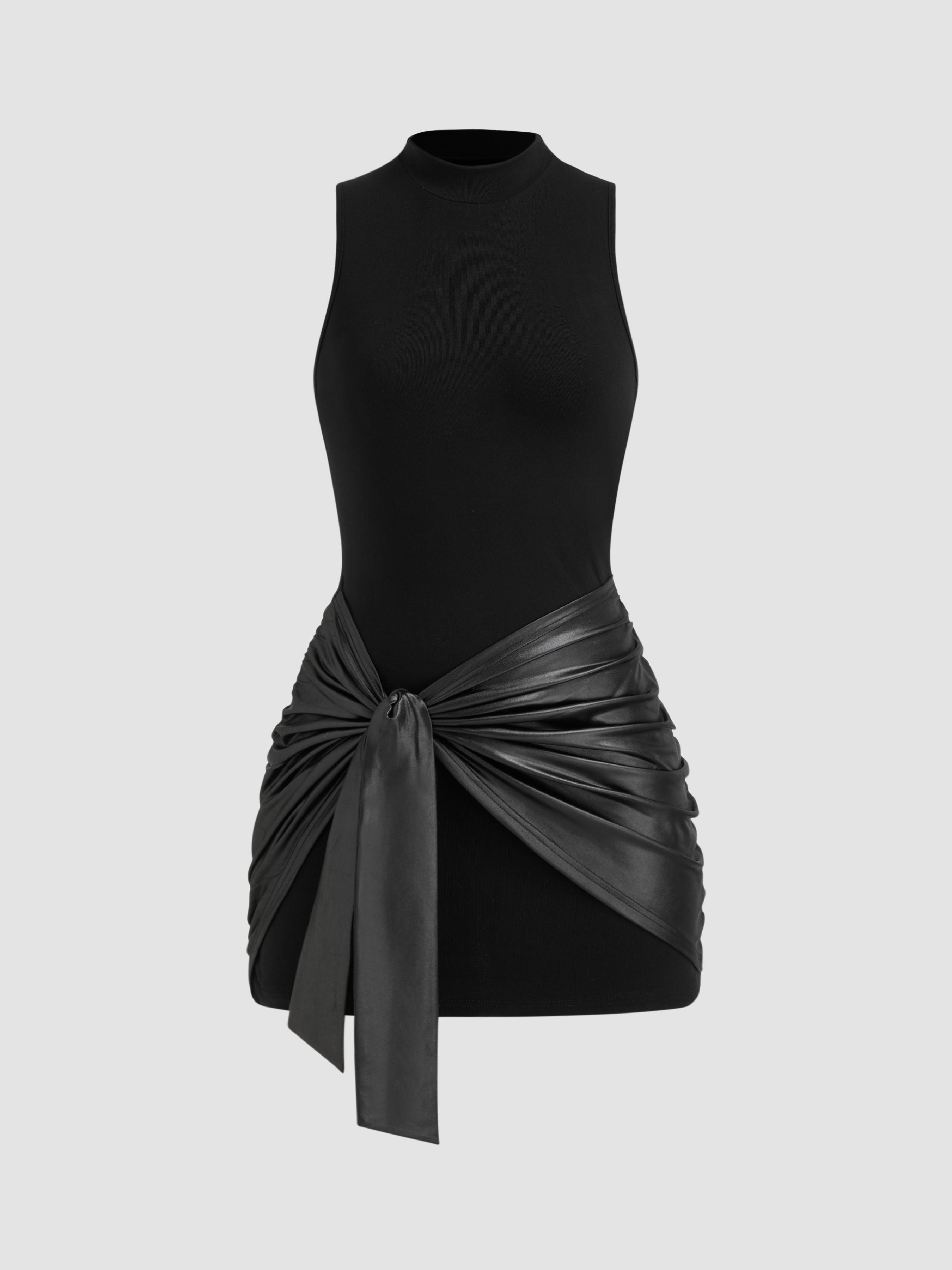 High Neck Ruched Knotted Mini Dress by CIDER