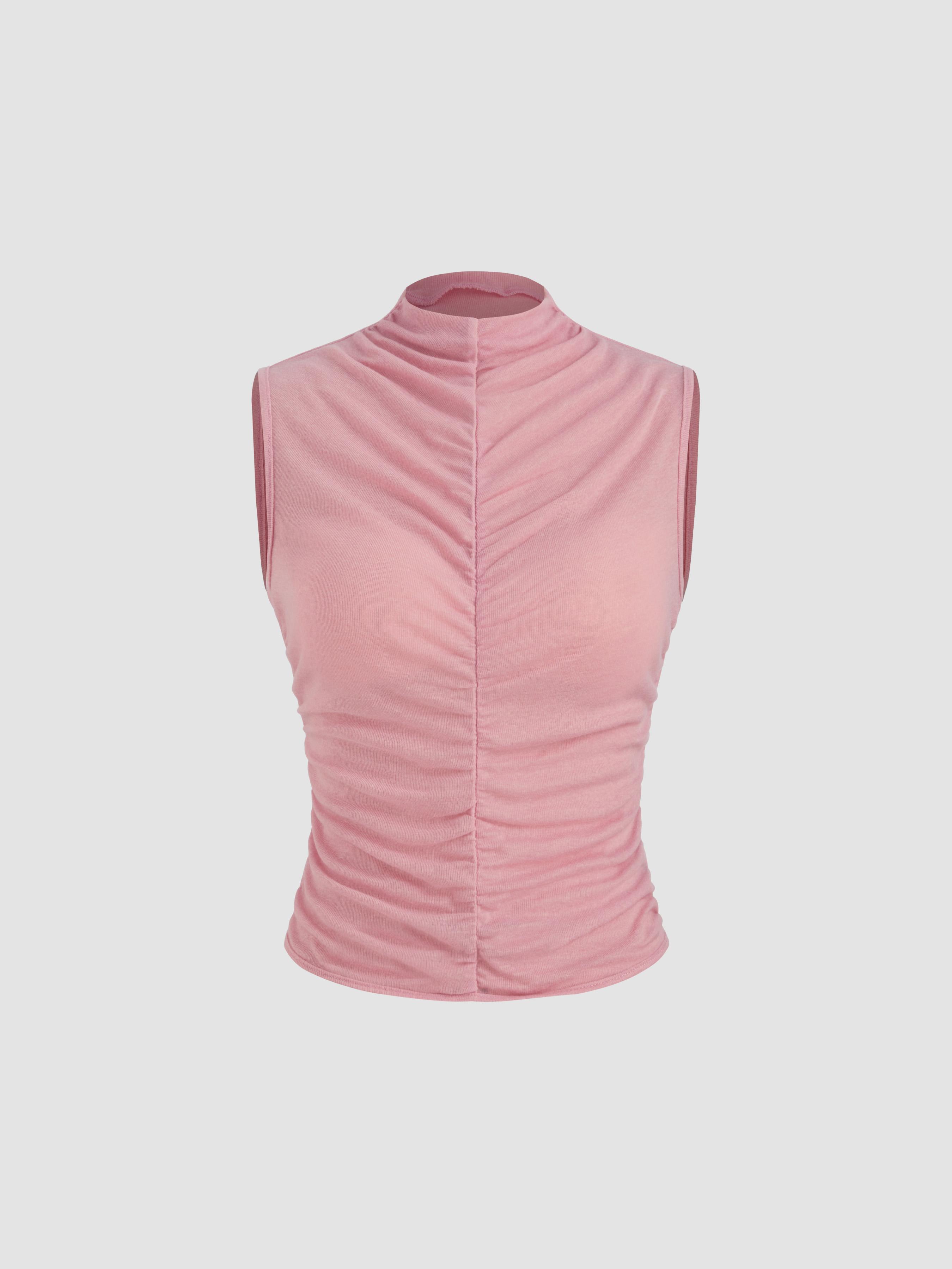 High Neck Ruched Solid Top by CIDER