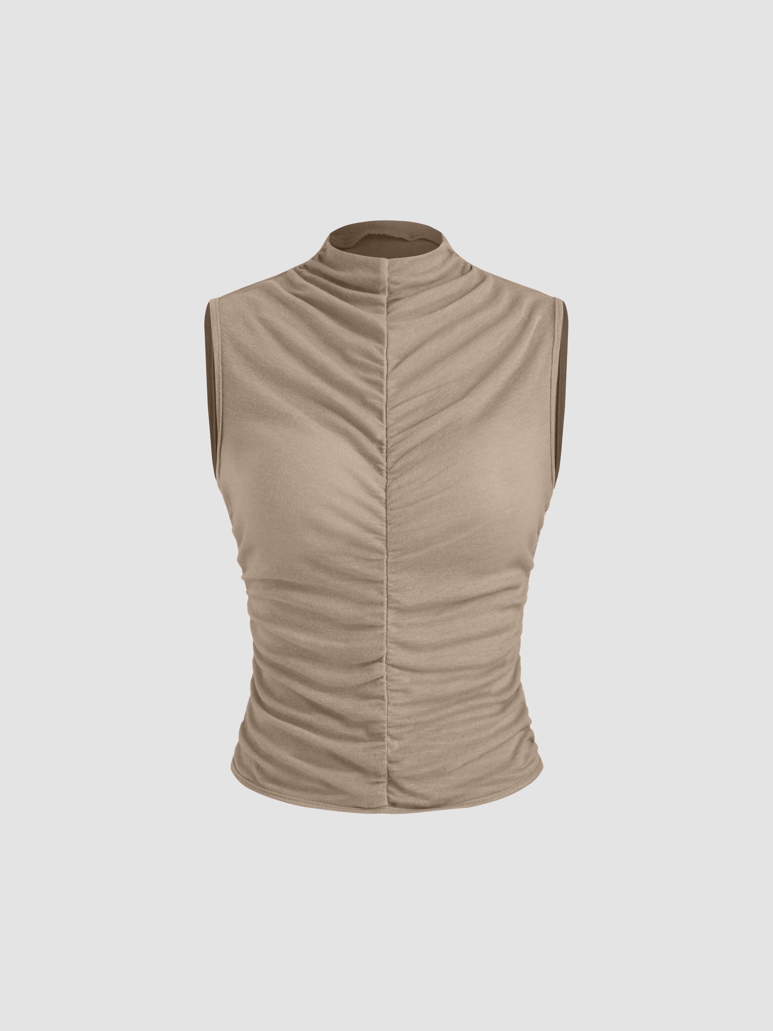 High Neck Ruched Solid Top by CIDER