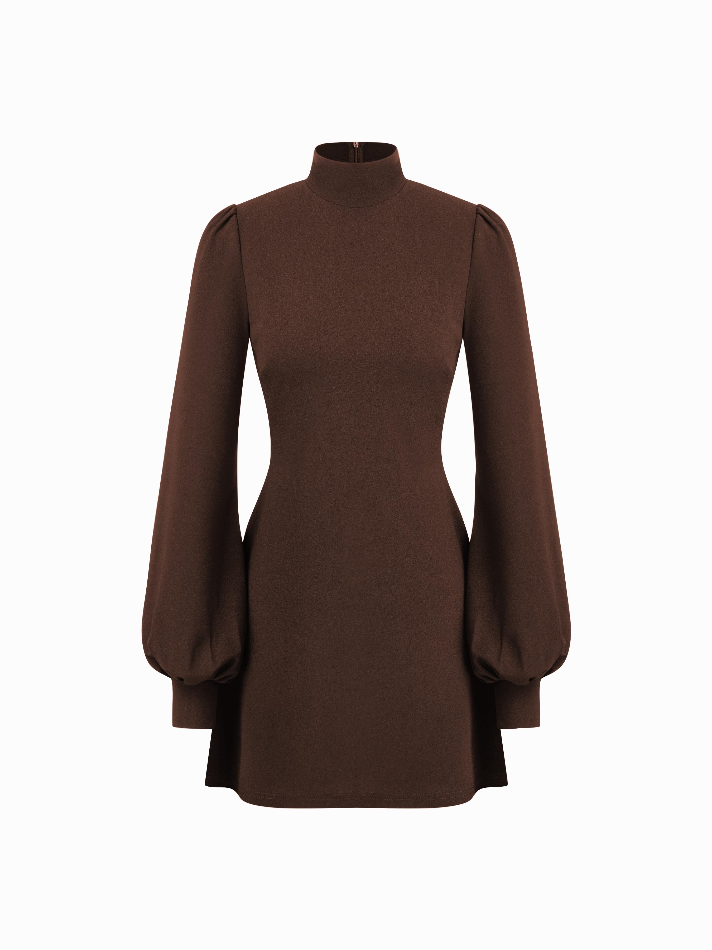 High Neck Ruffle Puff Sleeve Mini Dress by CIDER