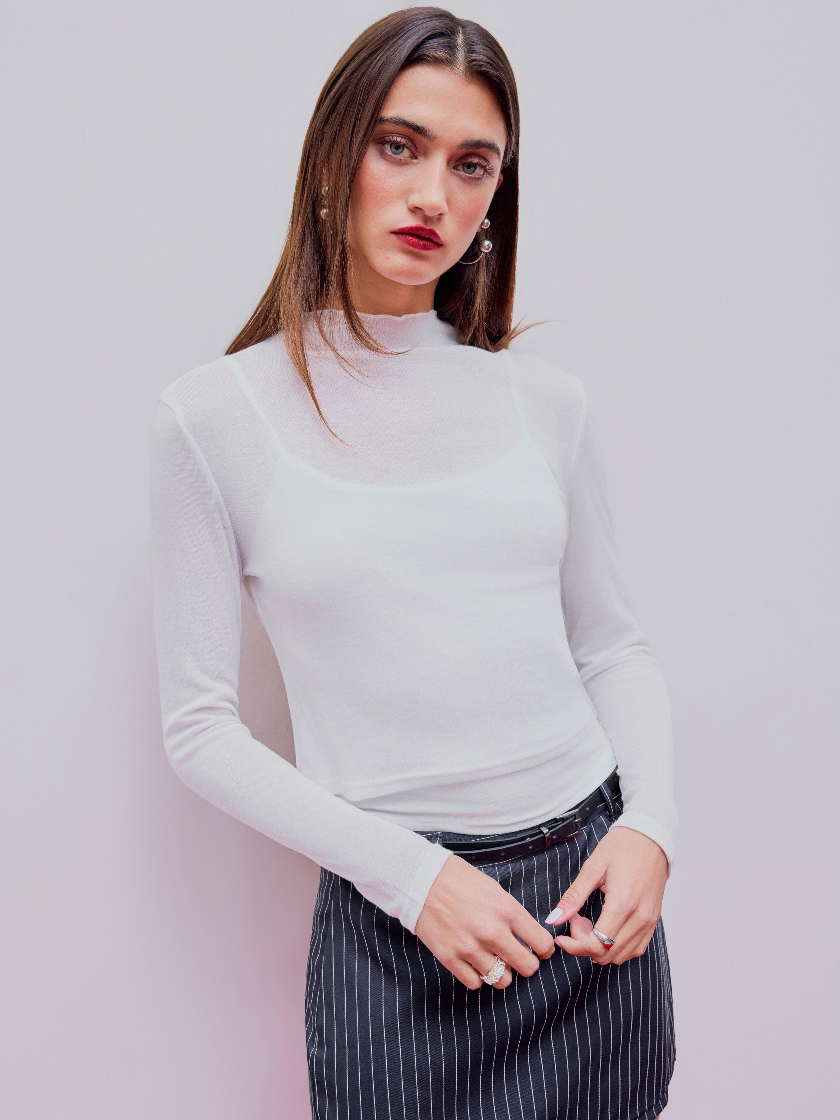 High Neck See-Through Long Sleeve Top With Cami Top by CIDER