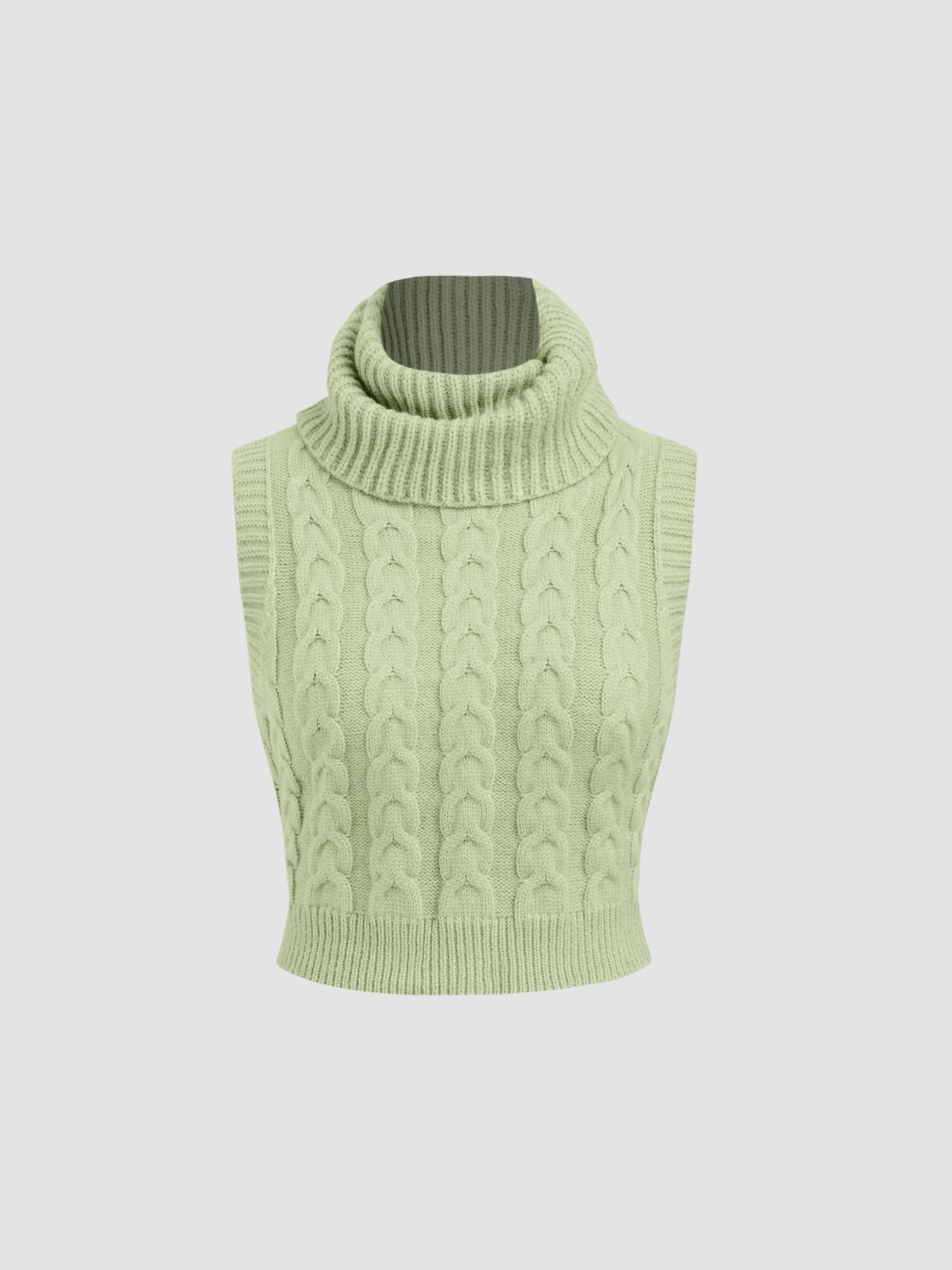 High Neck Solid Cable Knit Crop Vest by CIDER