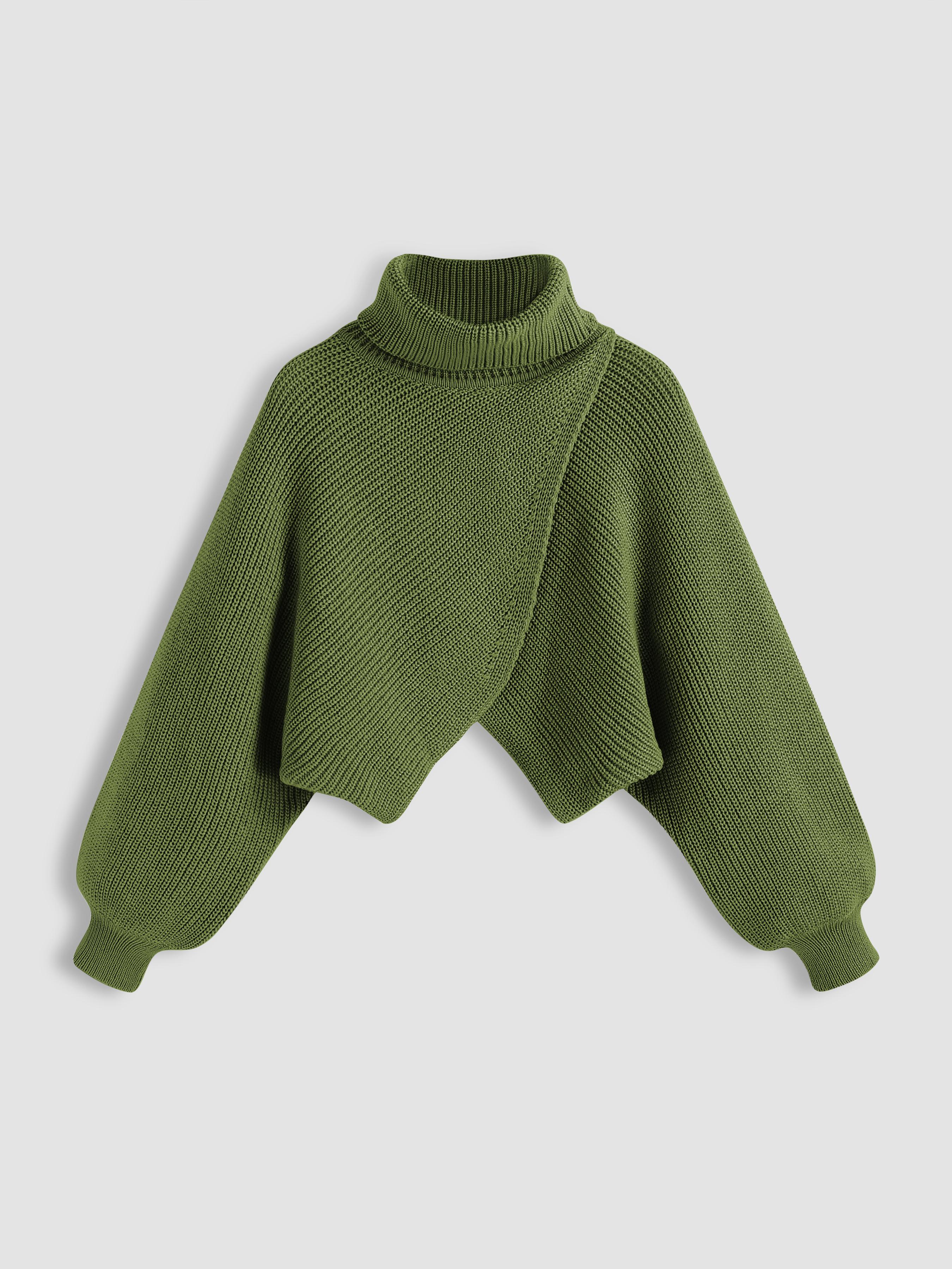 High Neck Solid Knitted Long Sleeve Crop Sweater by CIDER