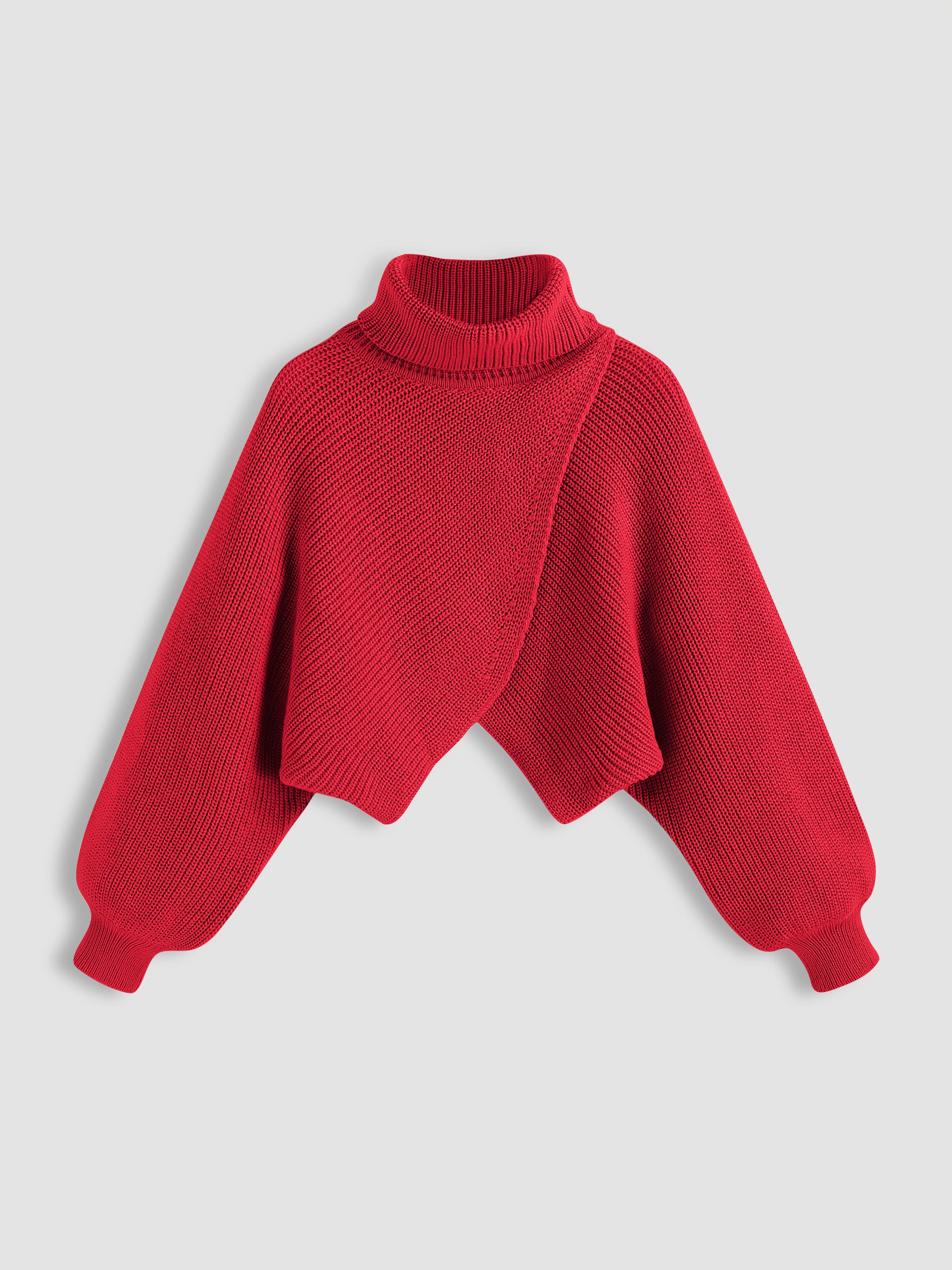 High Neck Solid Knitted Long Sleeve Crop Sweater by CIDER