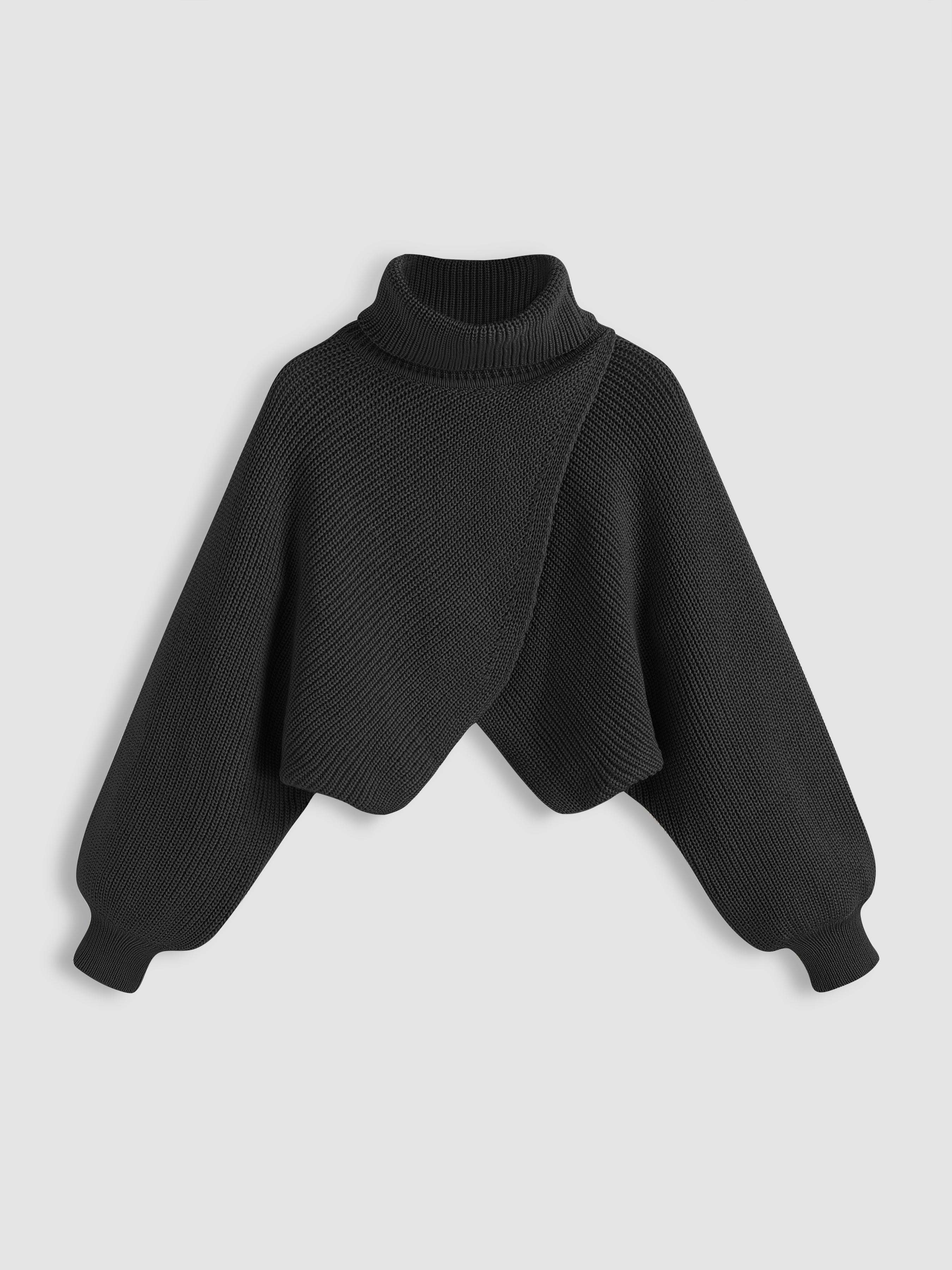High Neck Solid Knitted Long Sleeve Crop Sweater by CIDER