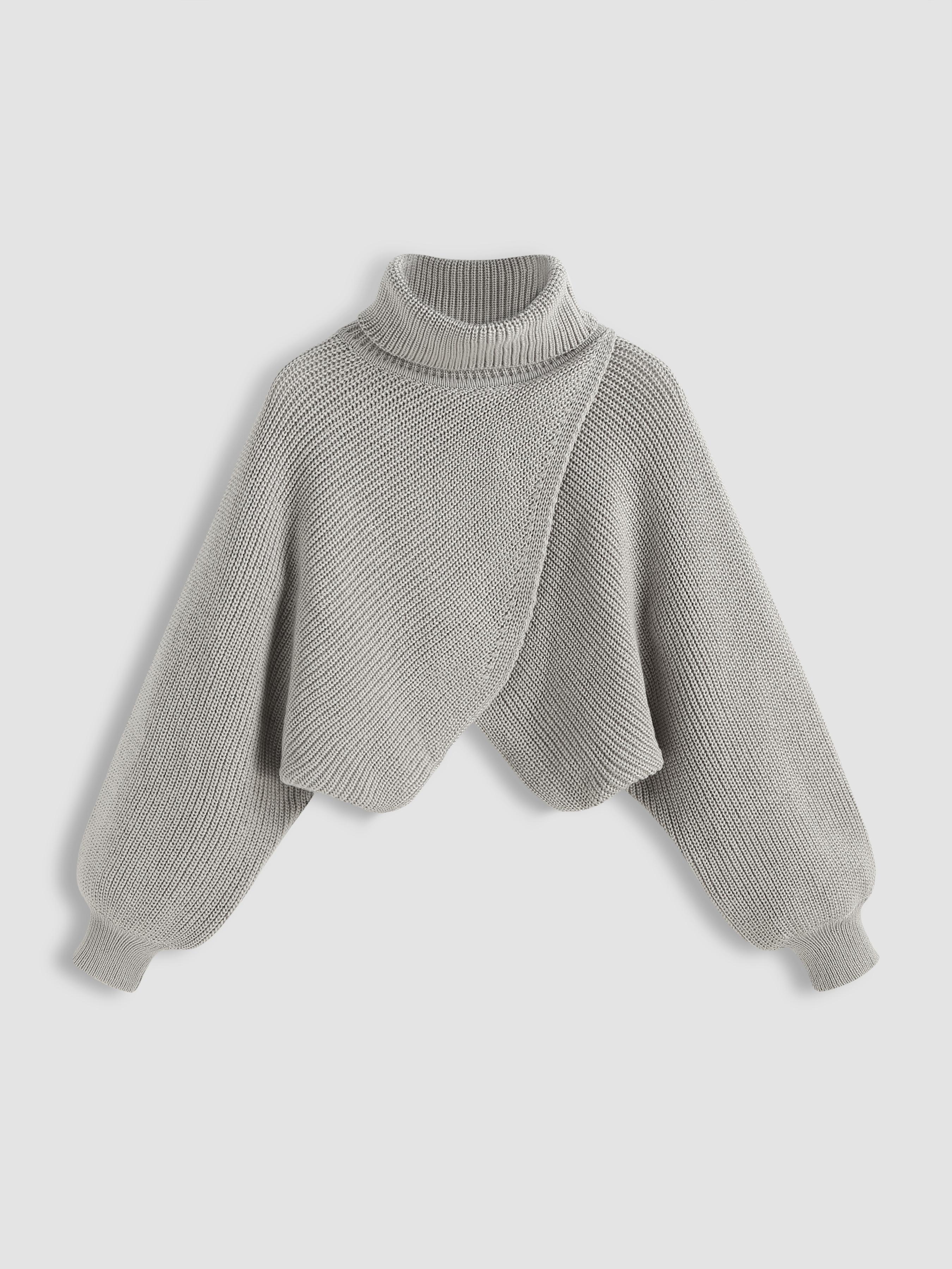 High Neck Solid Knitted Long Sleeve Crop Sweater by CIDER