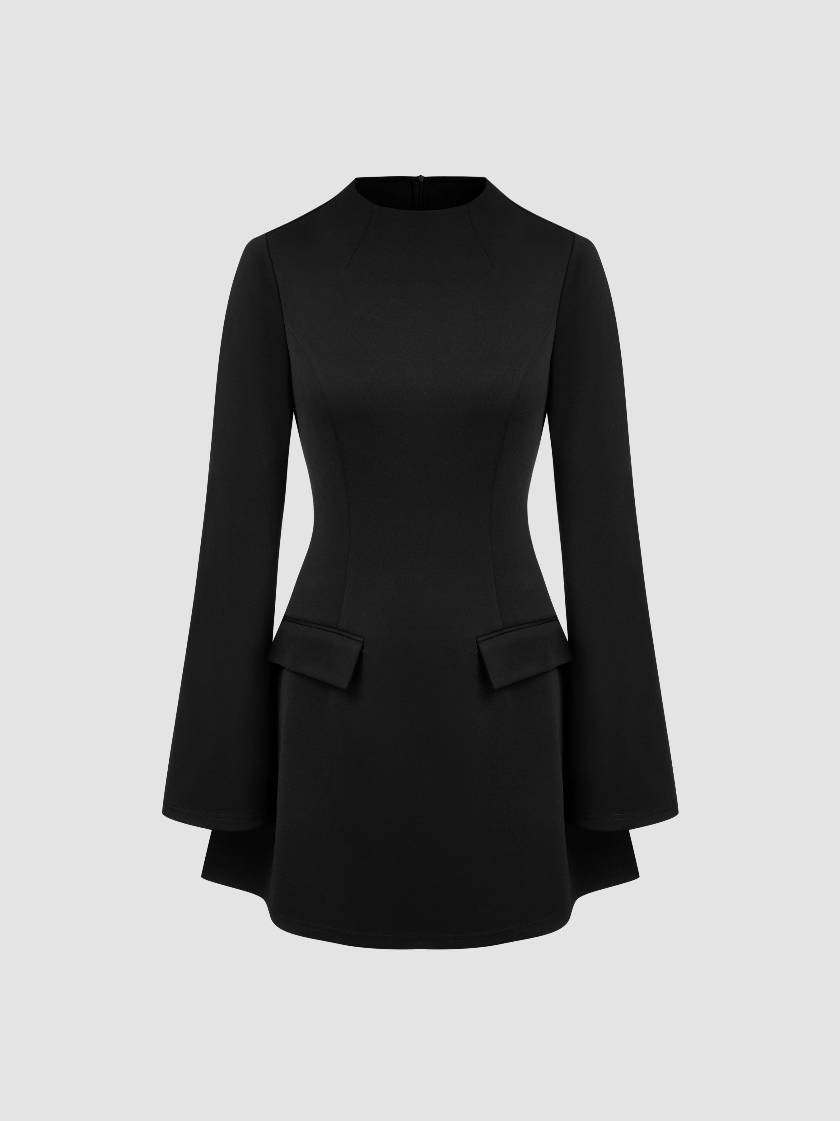 High Neck Solid Long Sleeve Mini Dress by CIDER