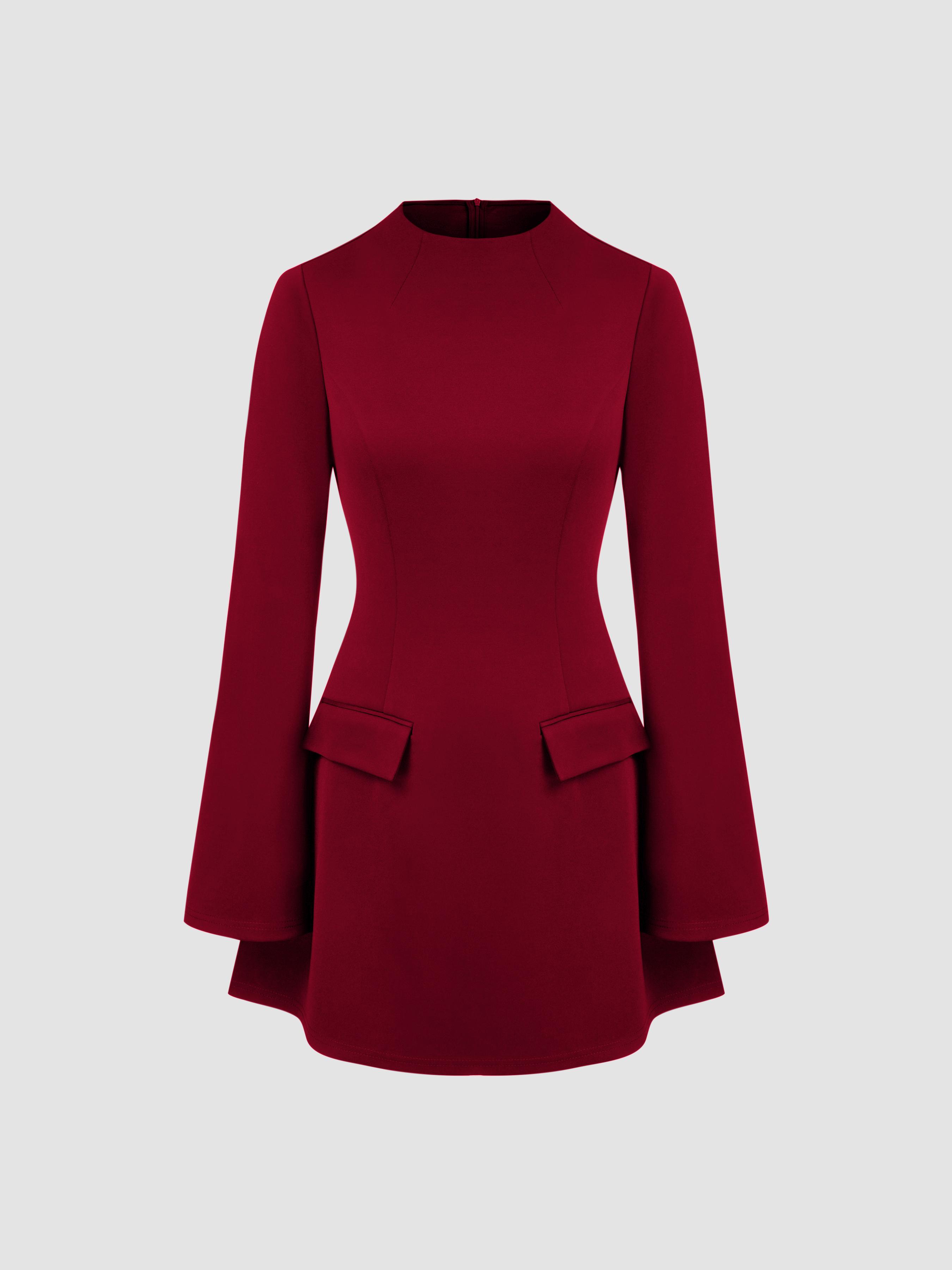 High Neck Solid Long Sleeve Mini Dress by CIDER
