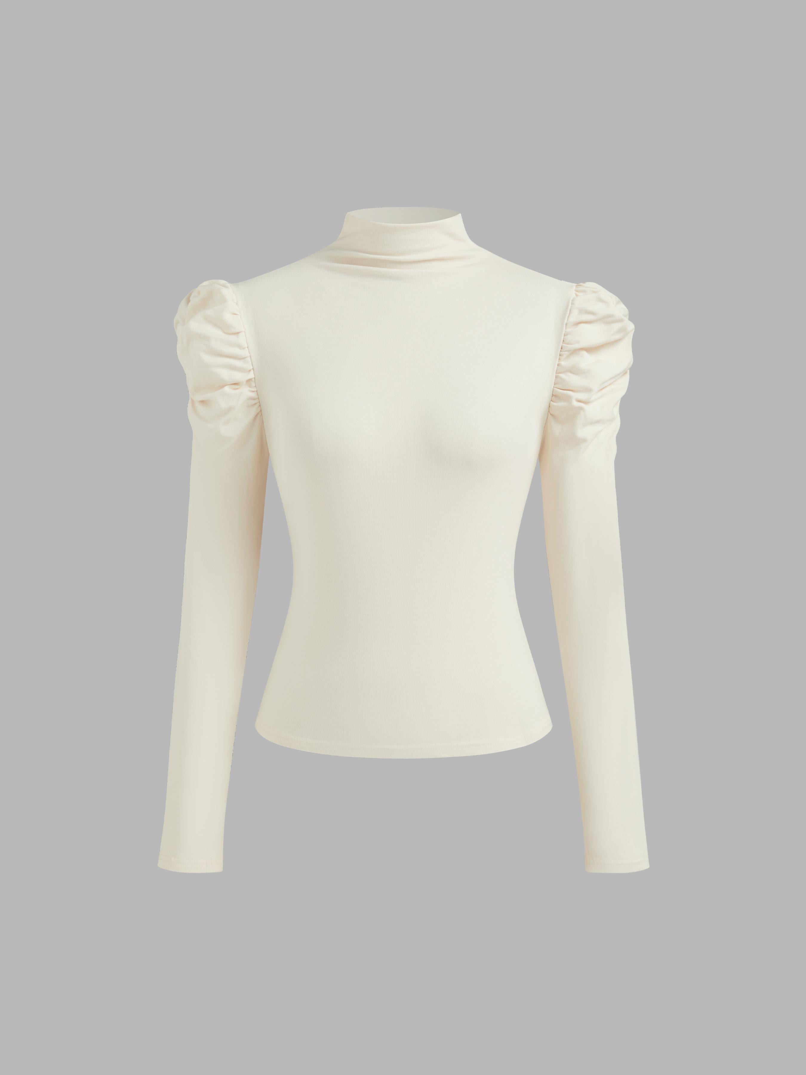 High Neck Solid Ruched Long Sleeve Top by CIDER