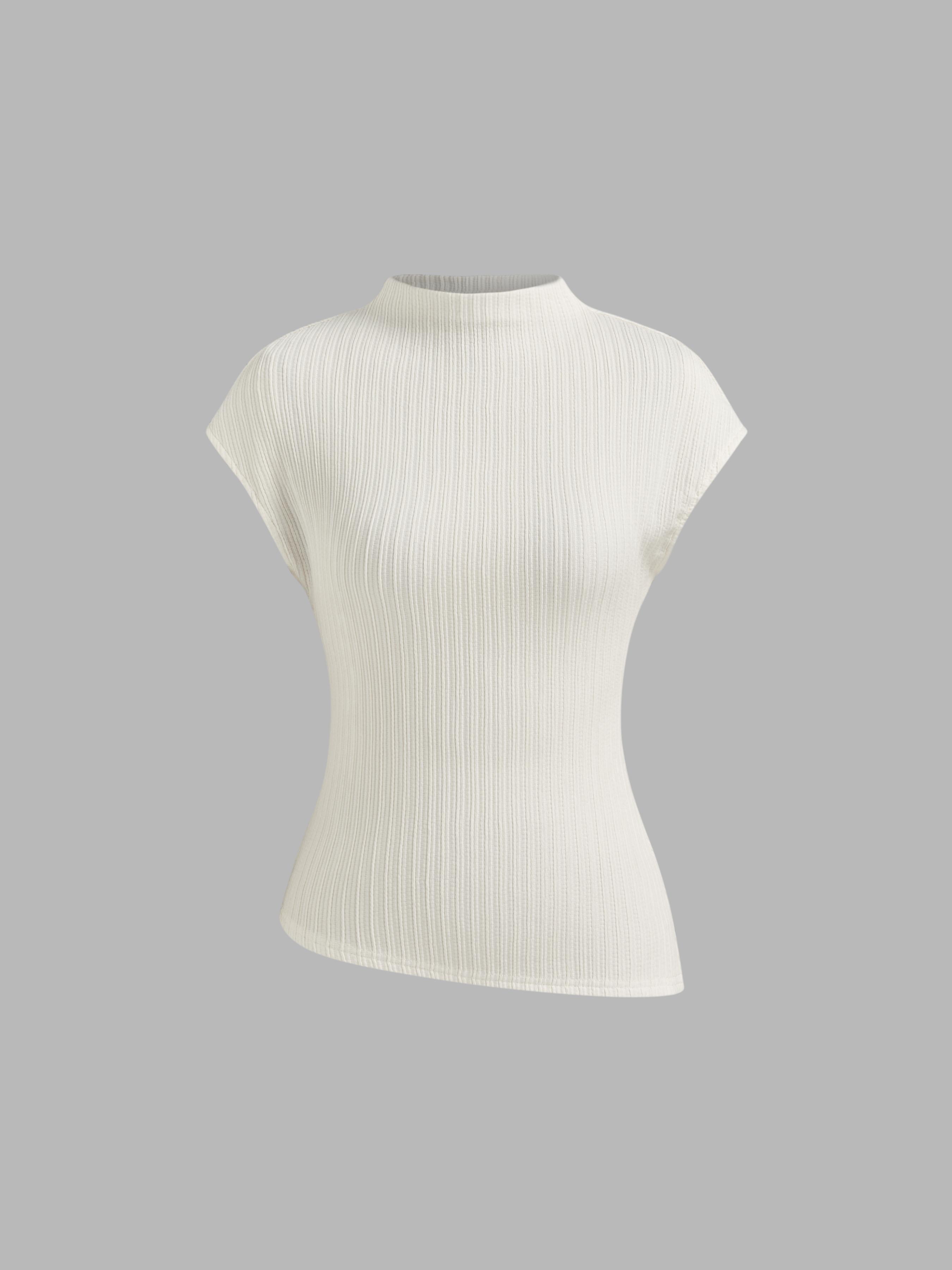 High Neck Texture Asymmetrical Hem Top by CIDER