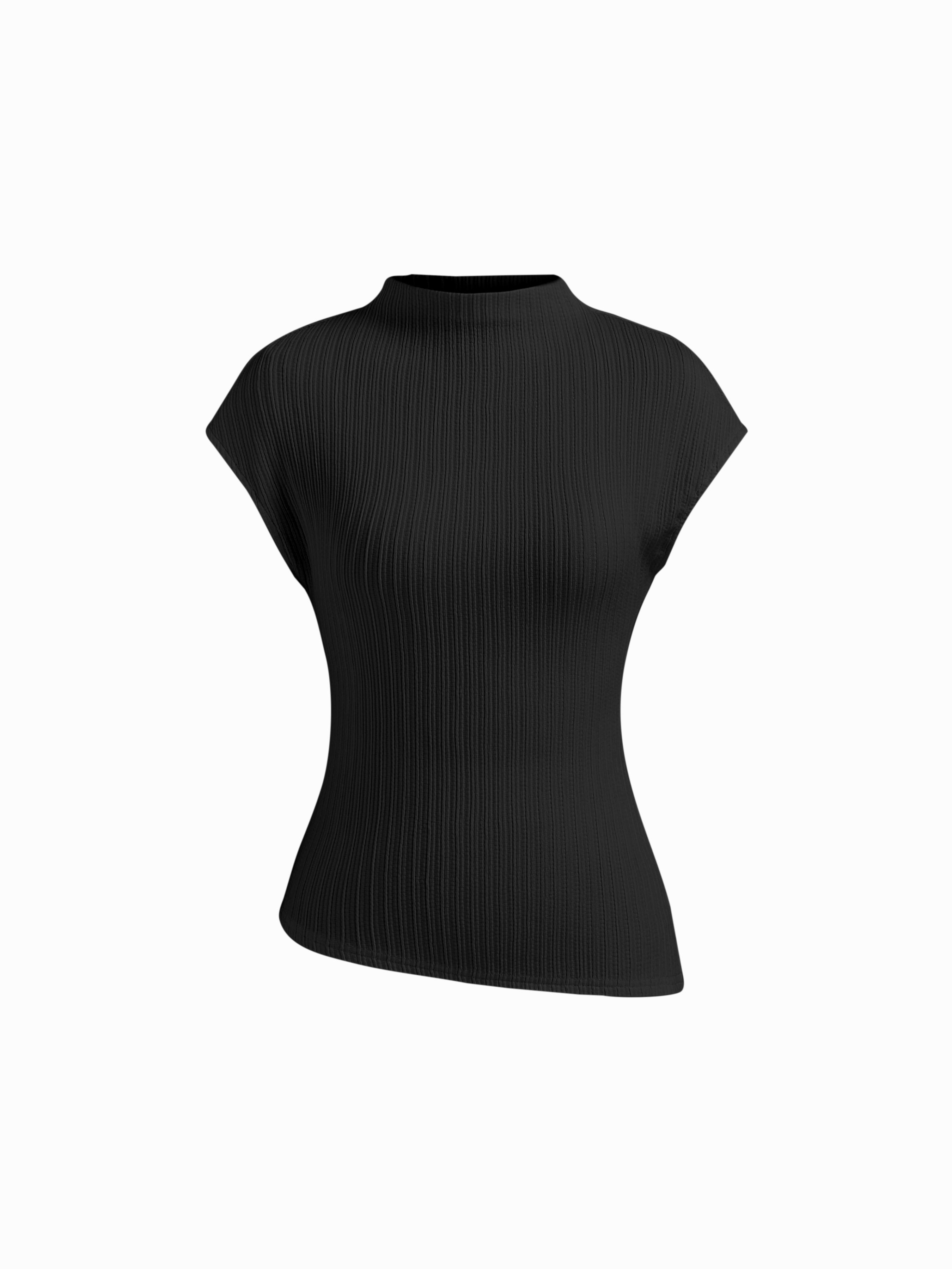 High Neck Texture Asymmetrical Hem Top by CIDER