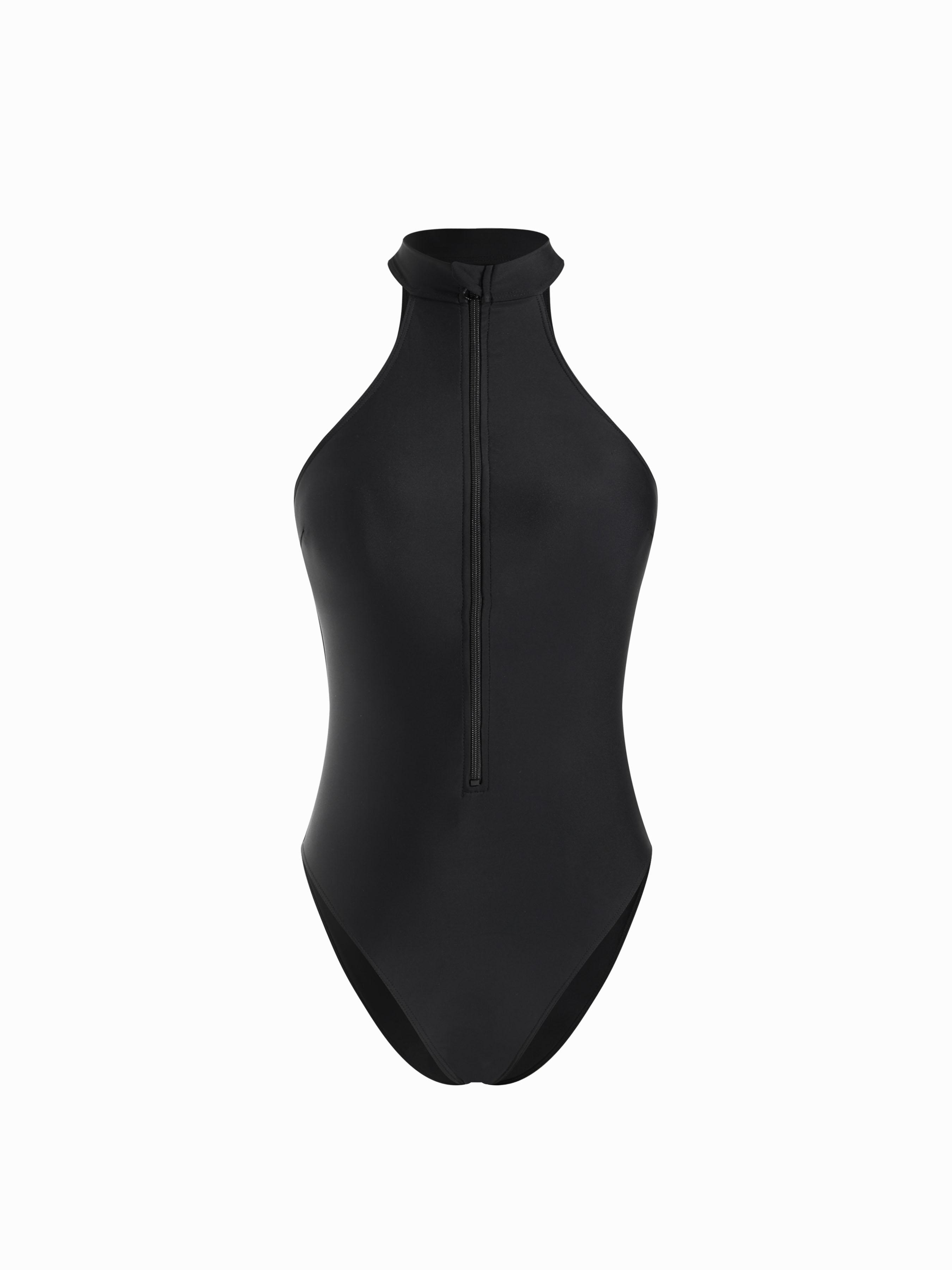 High Neck Zipper One-piece Swimwear by CIDER
