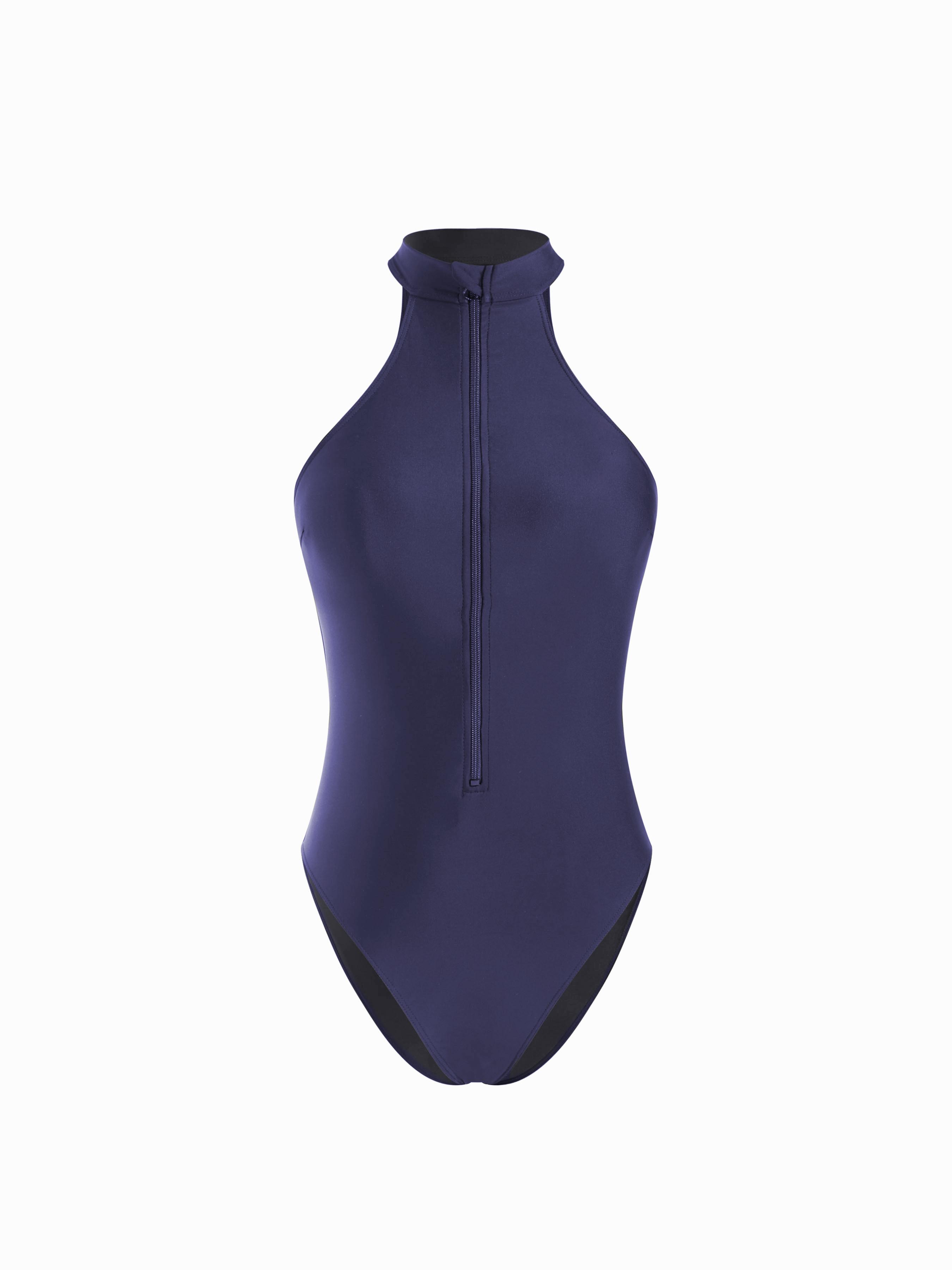 High Neck Zipper One-piece Swimwear by CIDER