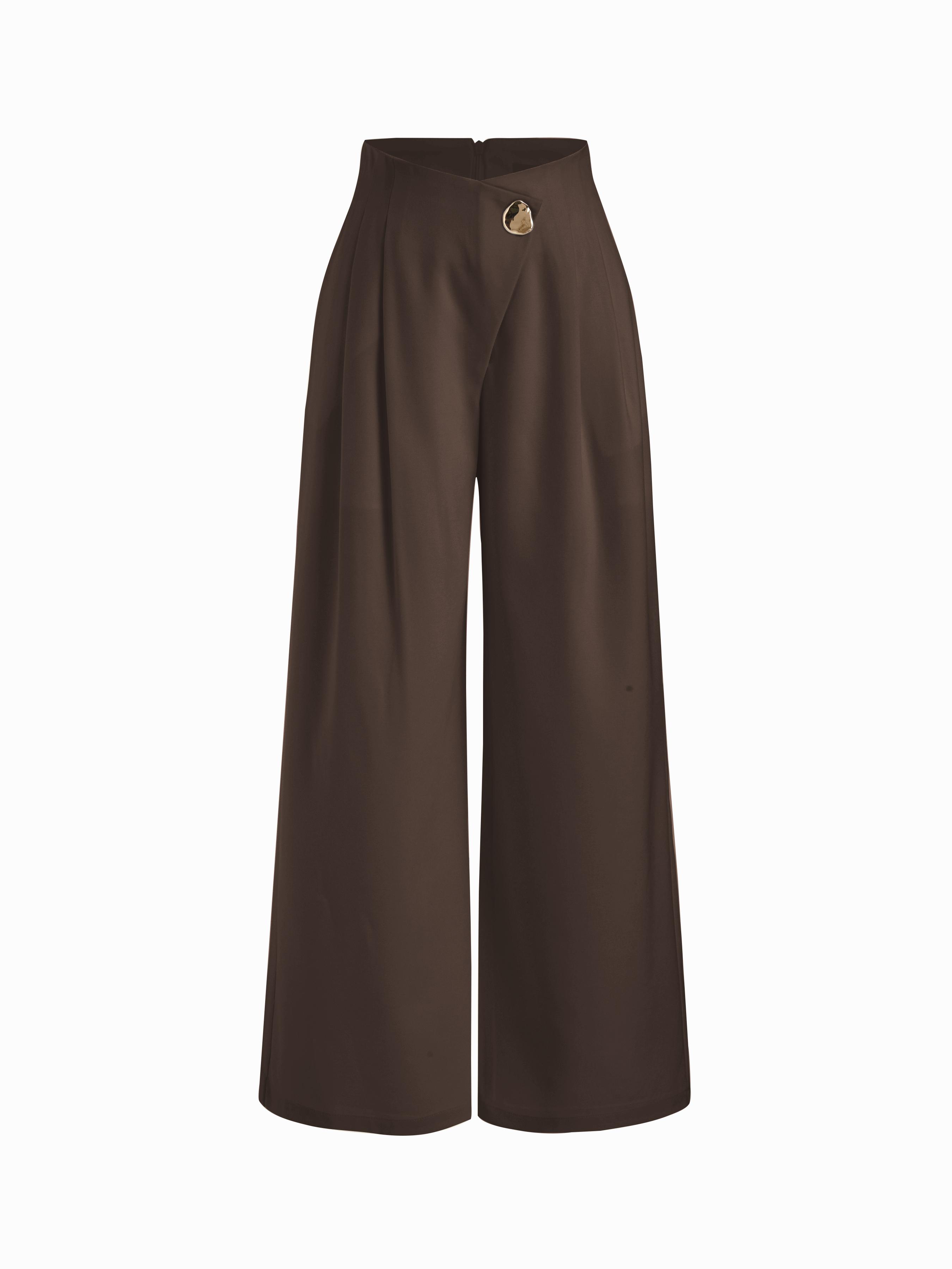 High Rise Metal Button Pleated Wide Leg Trousers by CIDER High Rise Metal Button Pleated Wide Leg Trousers by CIDER