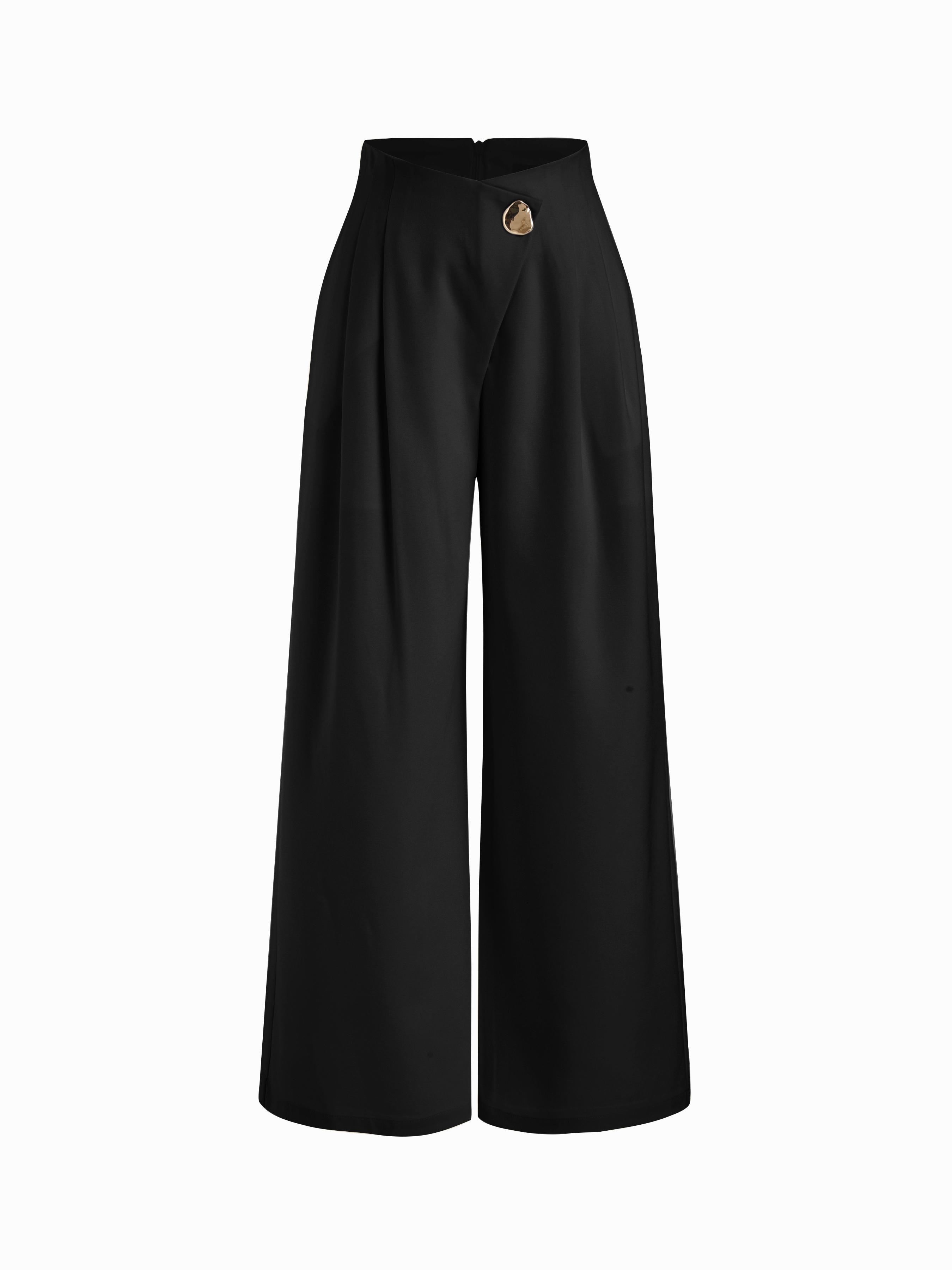 High Rise Metal Button Pleated Wide Leg Trousers by CIDER