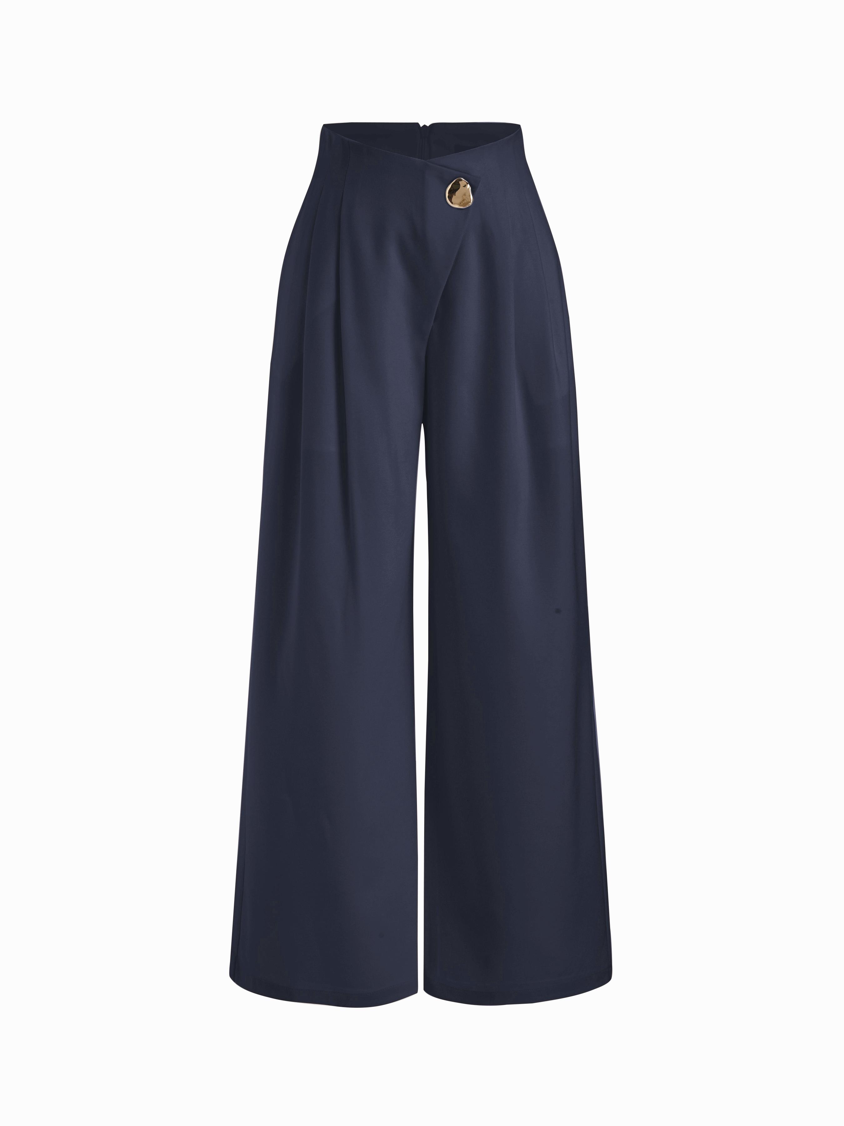 High Rise Metal Button Pleated Wide Leg Trousers by CIDER