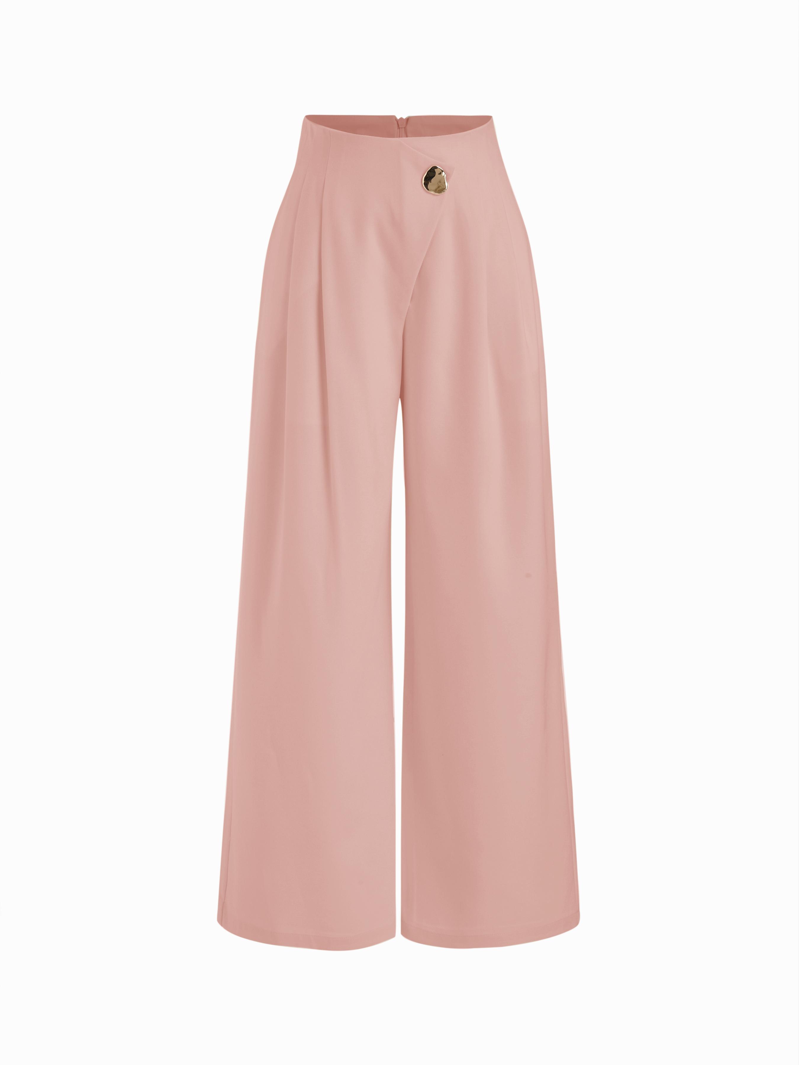 High Rise Metal Button Pleated Wide Leg Trousers by CIDER