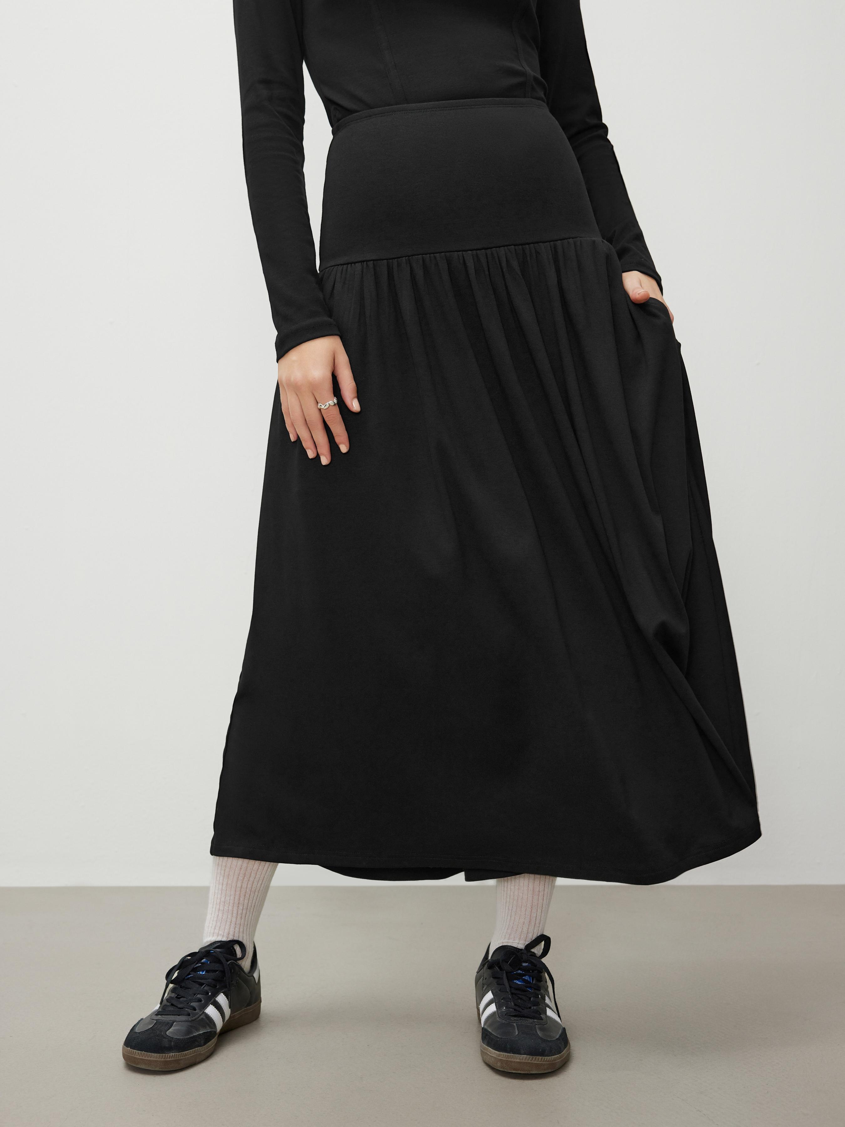 High Rise Ruffle Solid Pocket Maxi Skirt by CIDER