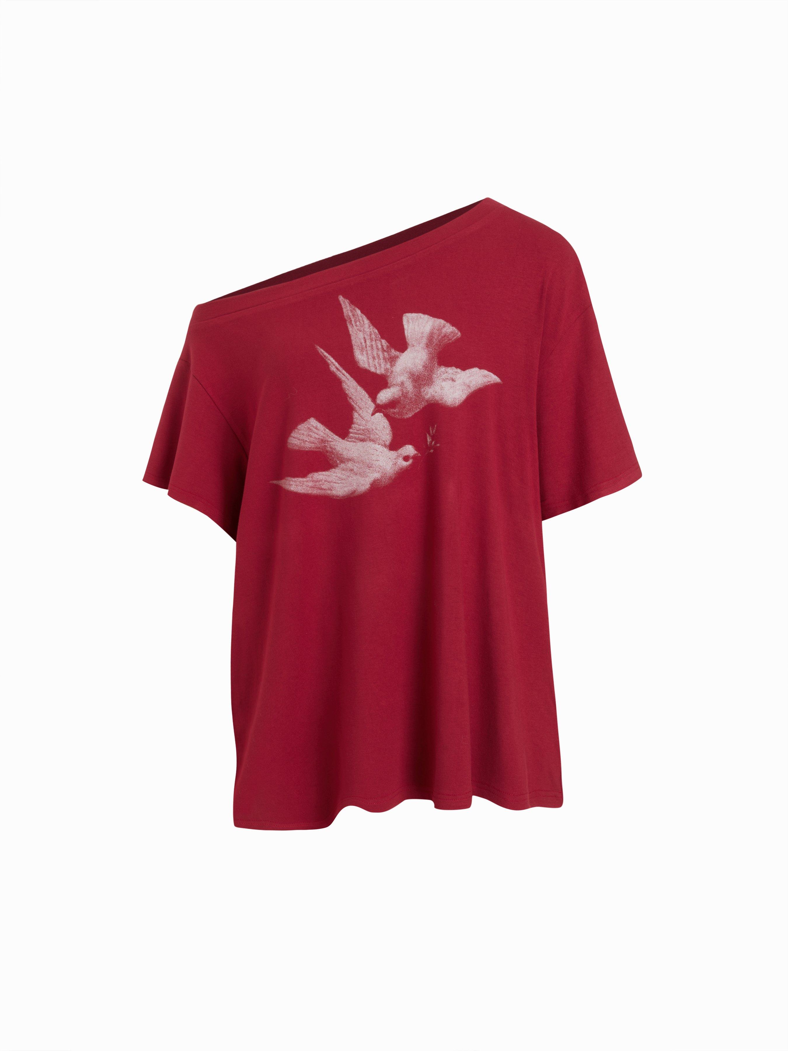 High Stretch Asymmetrical Neck Fish Graphic Oversized Short Sleeve Tee by CIDER