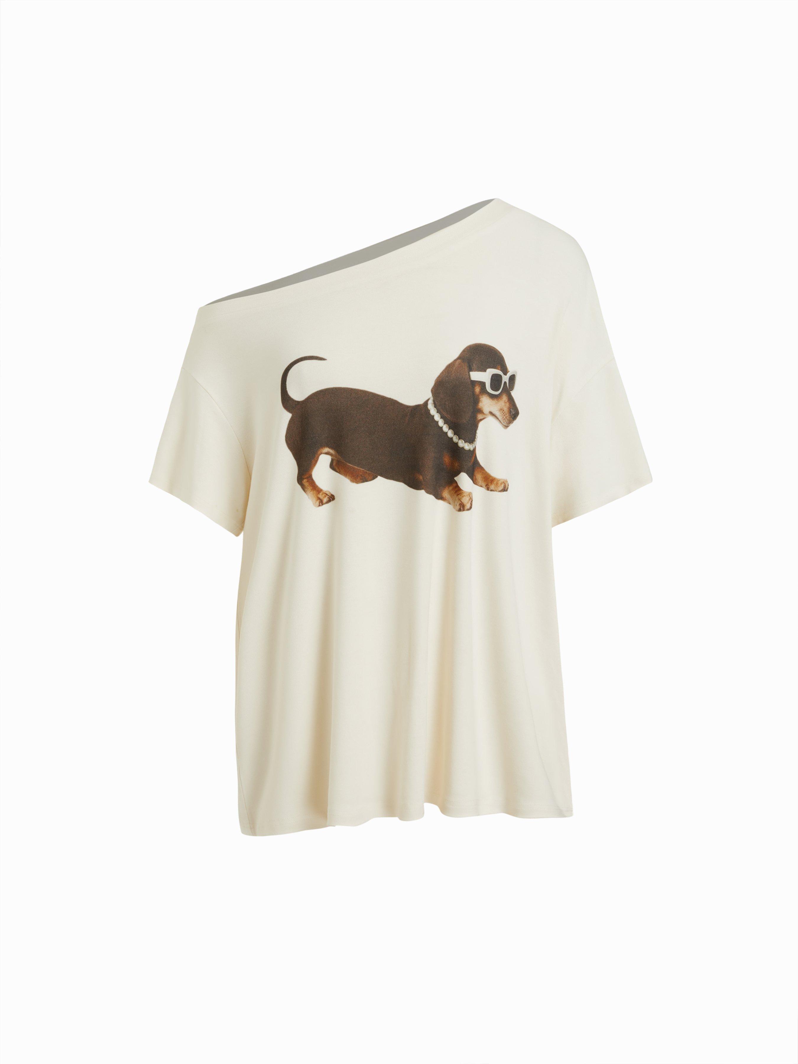 High Stretch Asymmetrical Neck Fish Graphic Oversized Short Sleeve Tee by CIDER