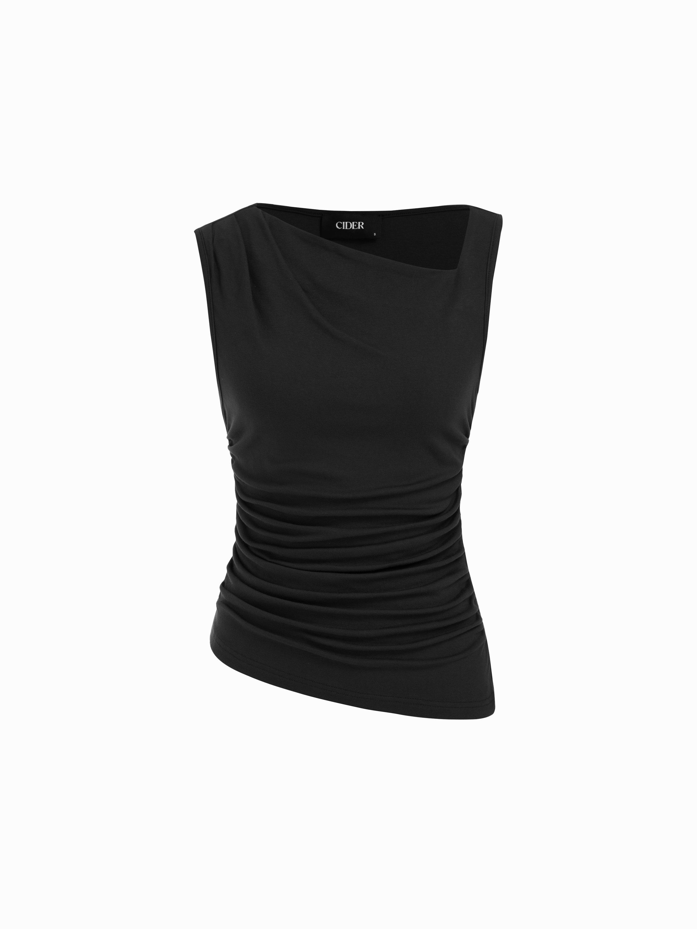 High Stretch Asymmetrical Neck Ruched Tank Top by CIDER