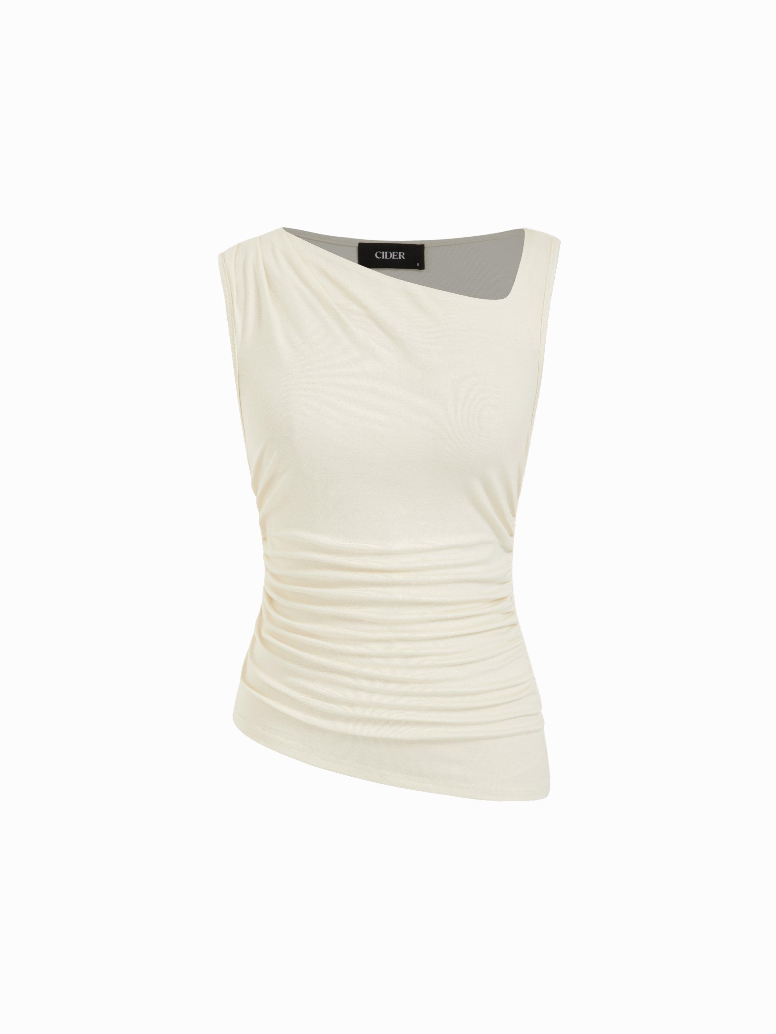 High Stretch Asymmetrical Neck Ruched Tank Top by CIDER