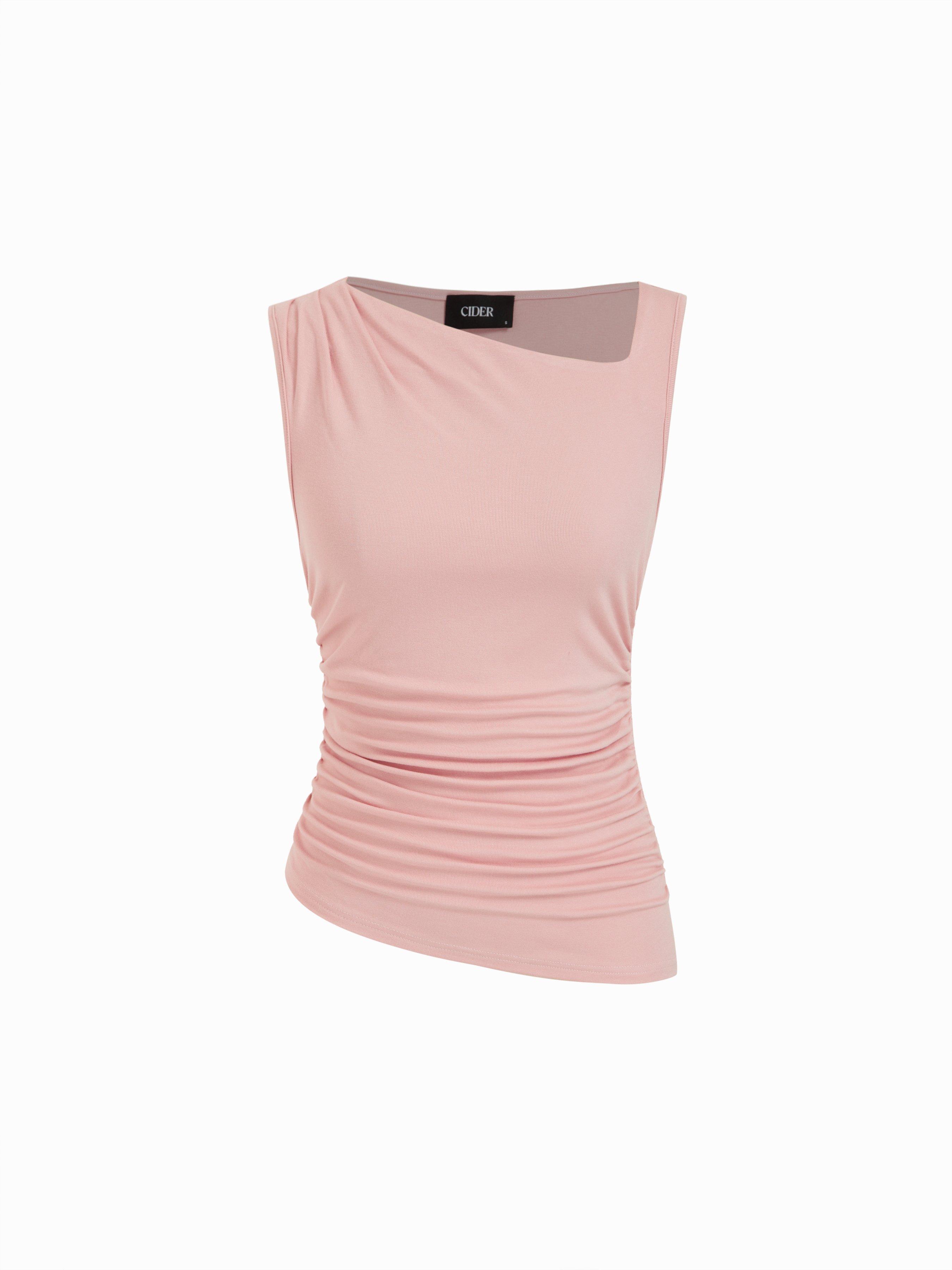 High Stretch Asymmetrical Neck Ruched Tank Top by CIDER