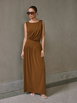 High Stretch Boat Neck Draped Ruched A-line Maxi Dress by CIDER