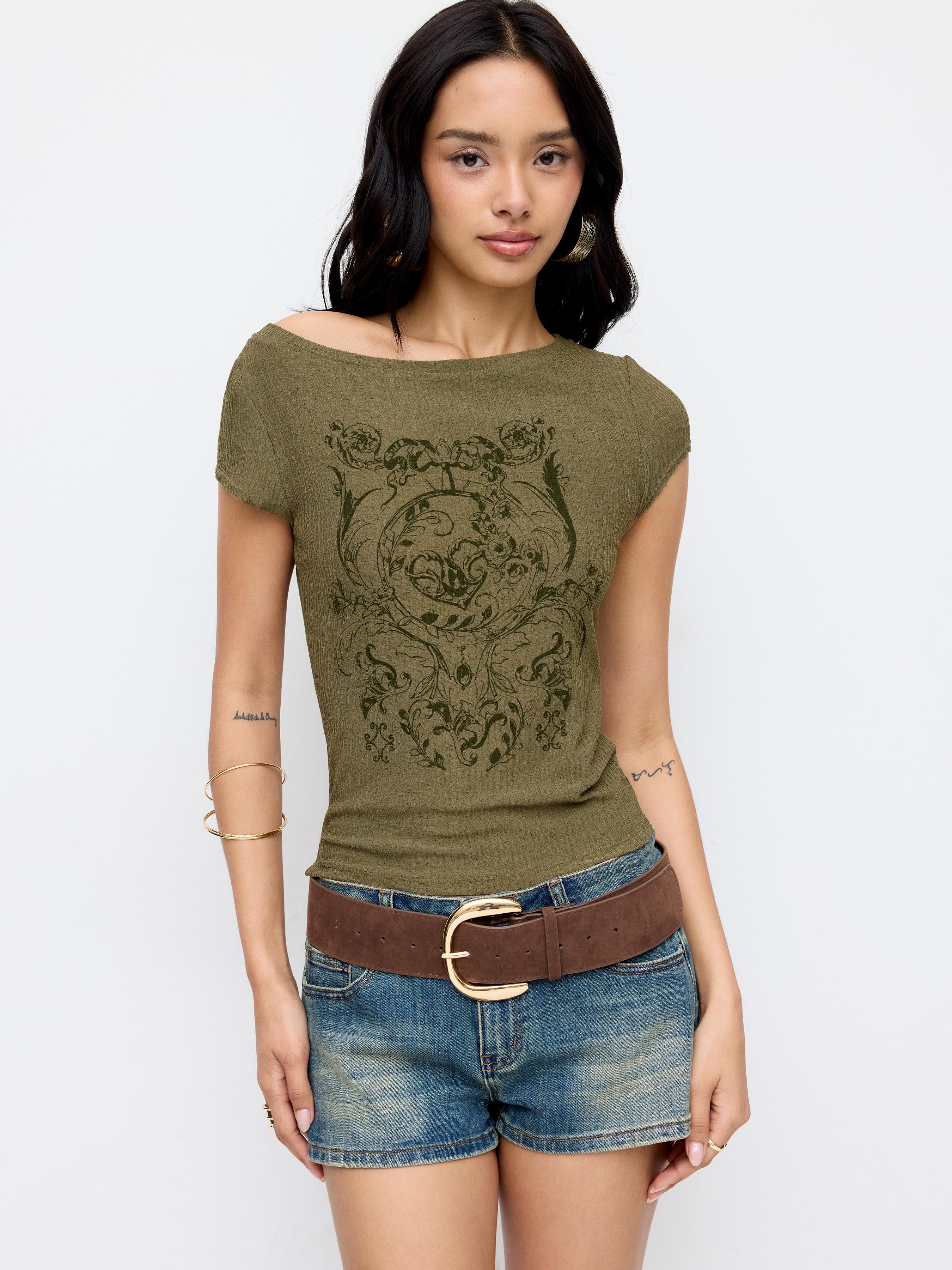 High Stretch Boat Neck Graphic Tee by CIDER