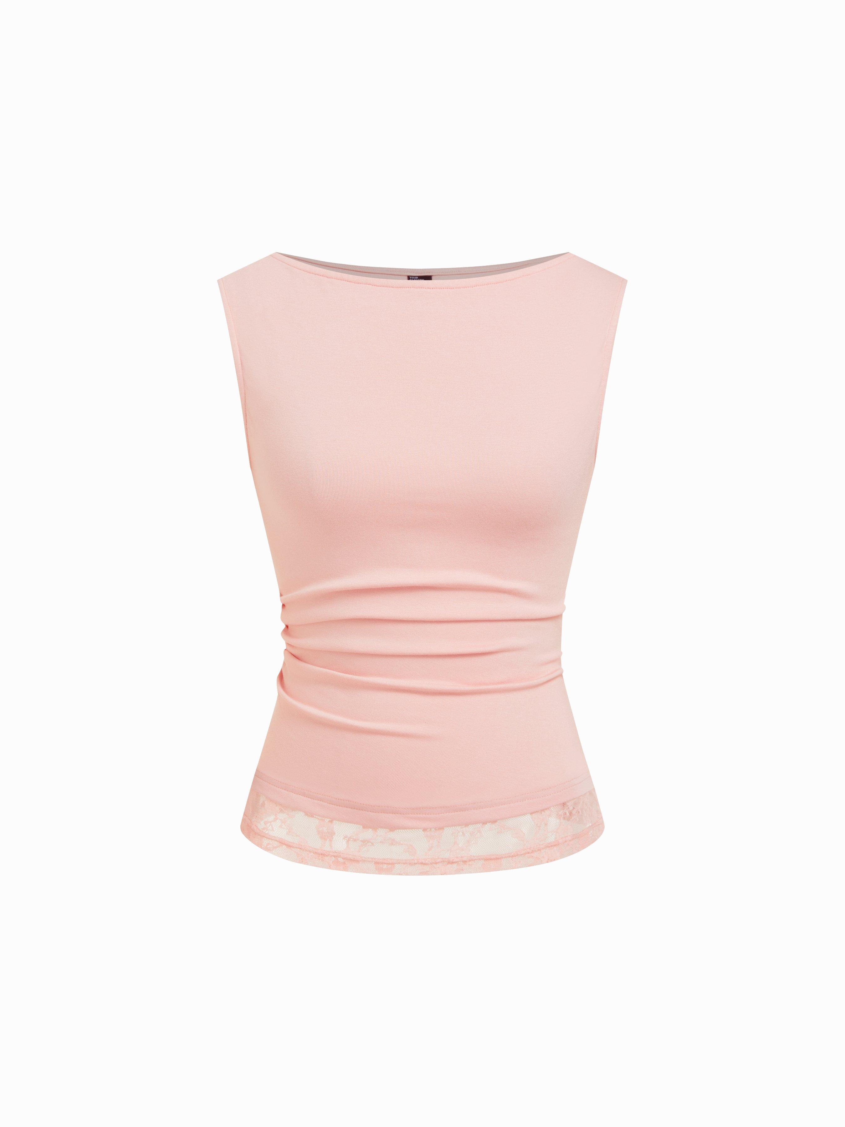 High Stretch Boat Neck Lace Panel Crop Top by CIDER