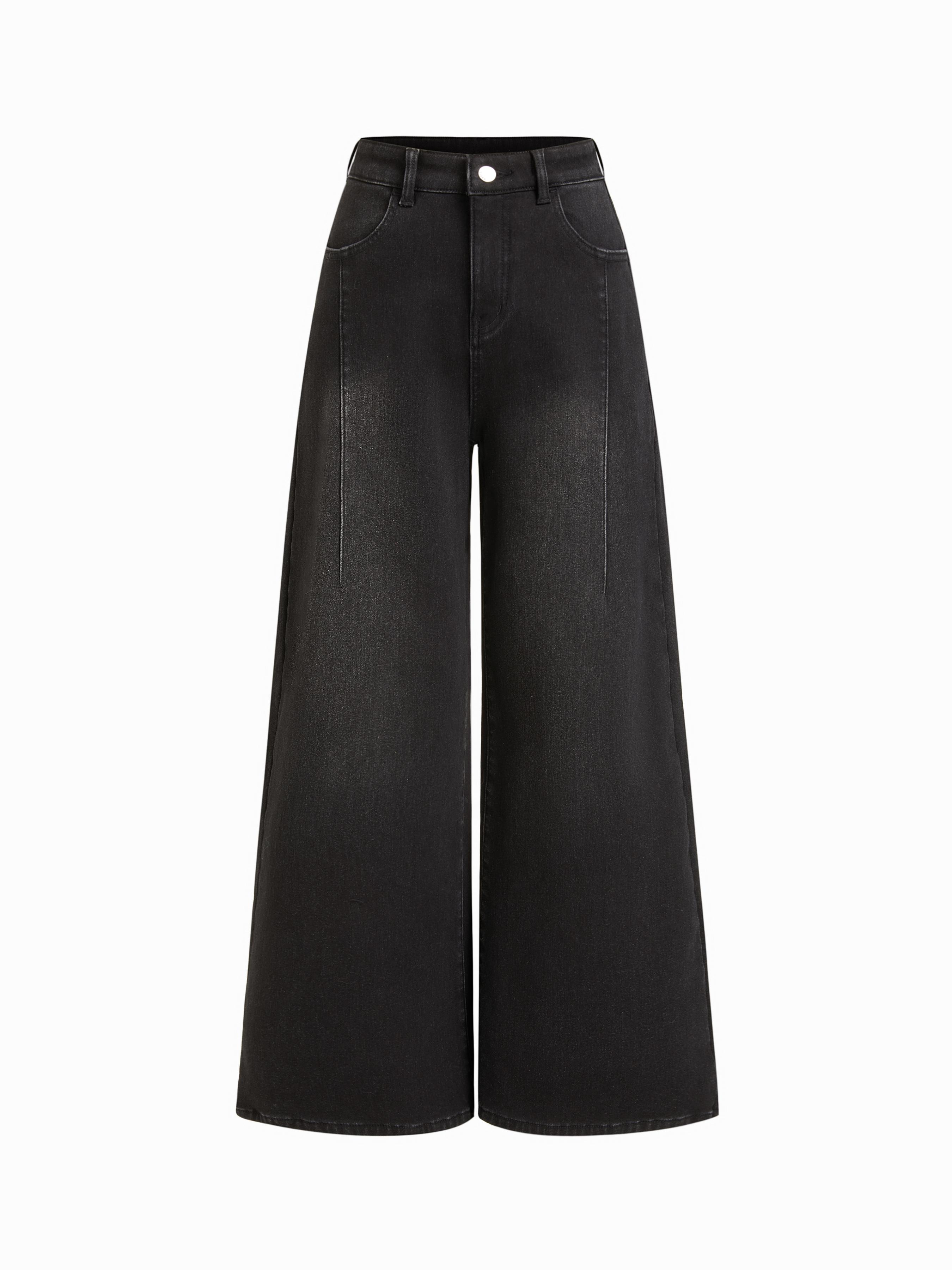 High Stretch Cider Denim Fleece-lined High Rise Wide Leg Jeans by CIDER