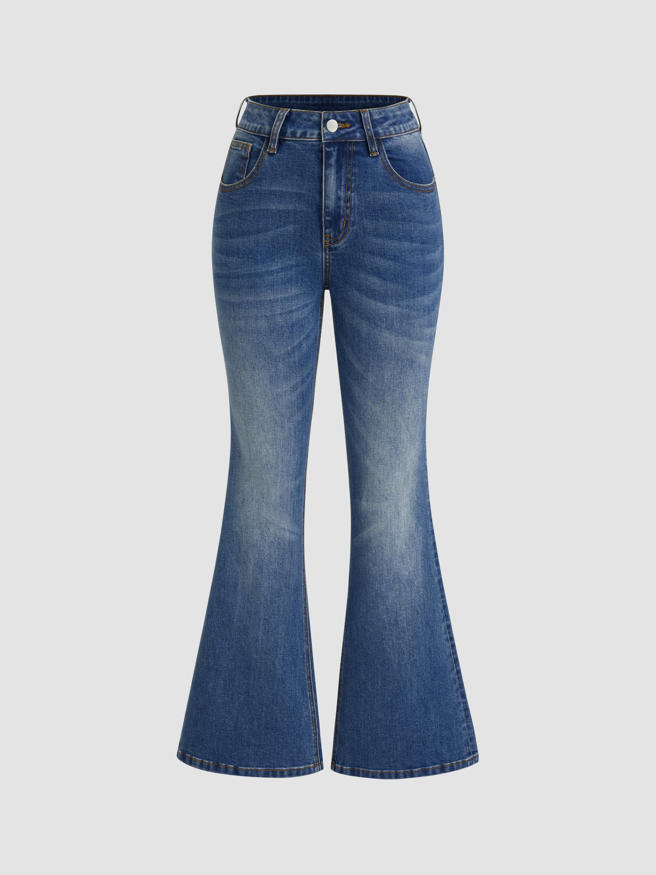 High Stretch Cider Denim High Rise Solid Pocket Flared Jeans by CIDER