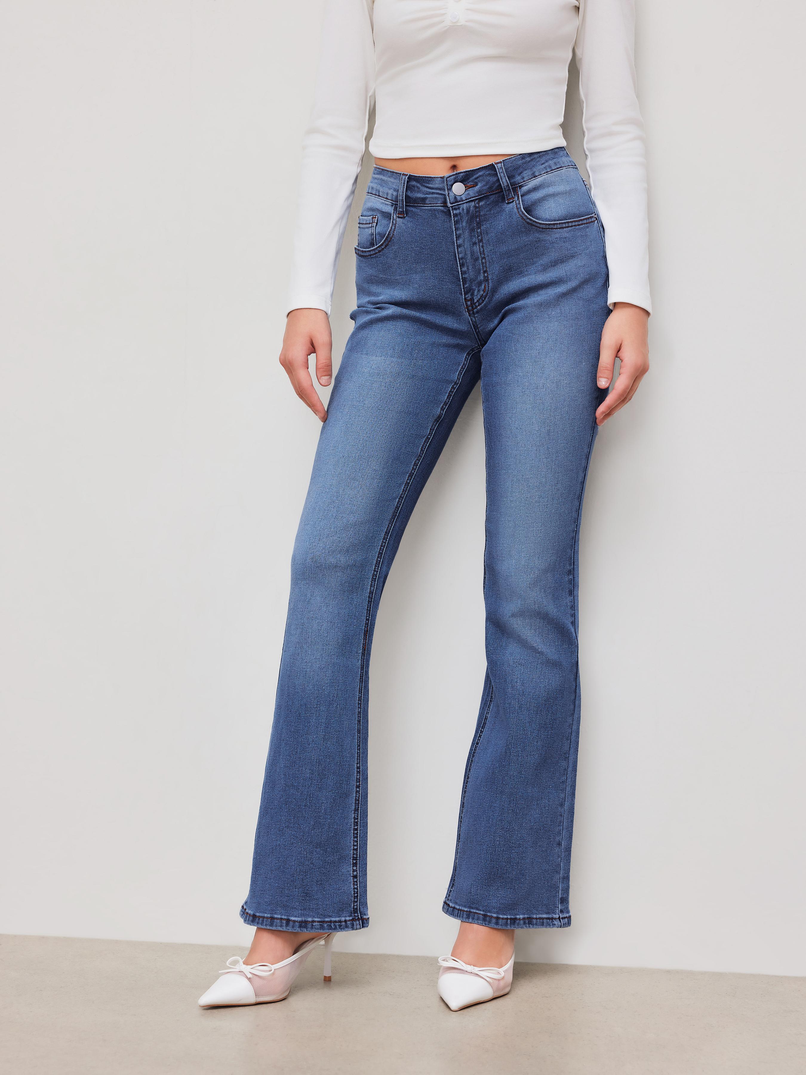 High Stretch Cider Denim Low Rise Solid Pocket Bootcut Jeans by CIDER