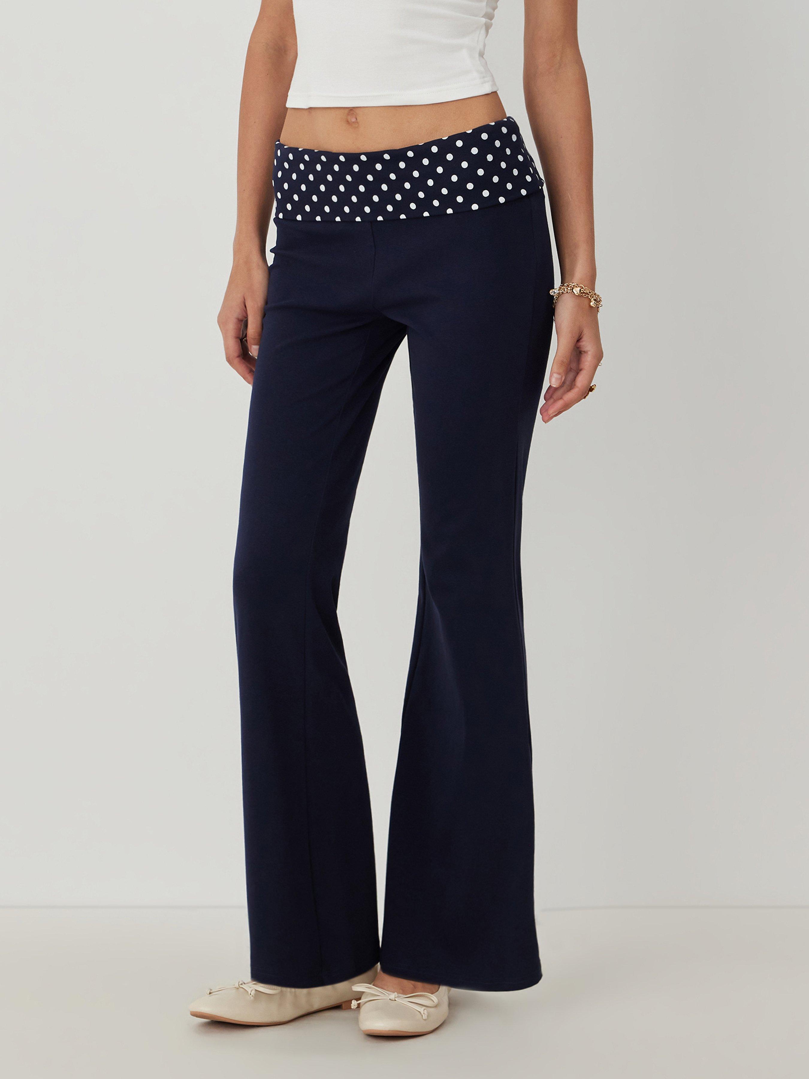 High Stretch Cotton-blend Low Rise Polka Dot Flared Trousers by CIDER