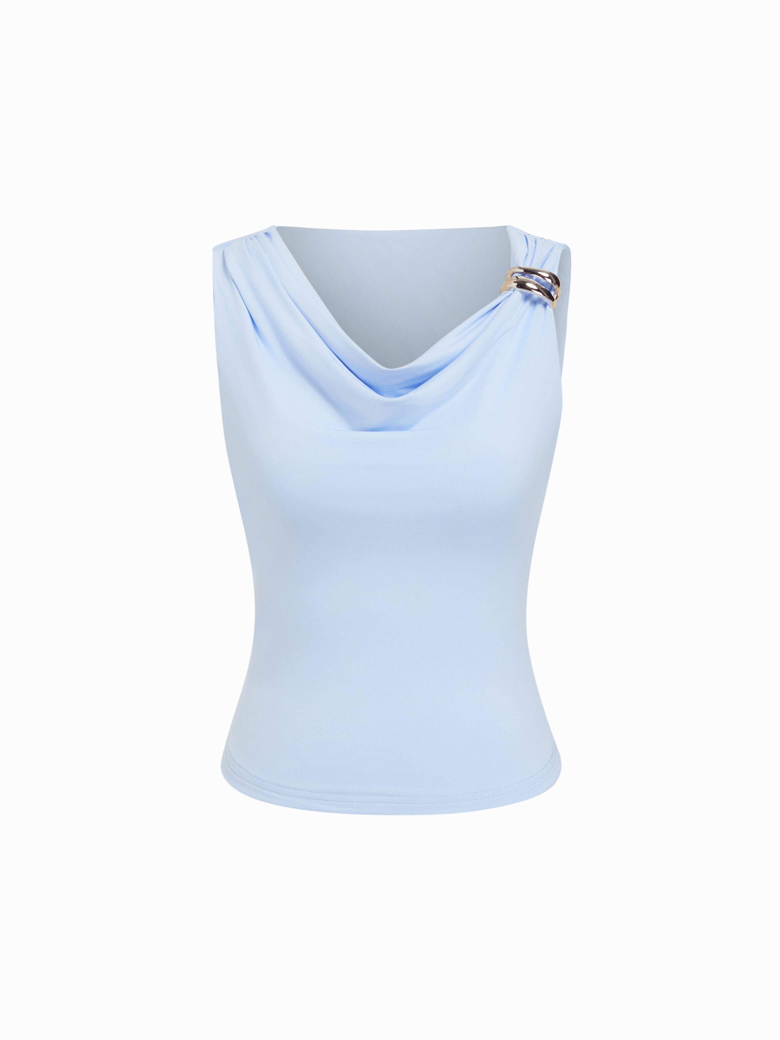 High Stretch Cowl Neck Ruched Metal Detail Sleeveless Top by CIDER