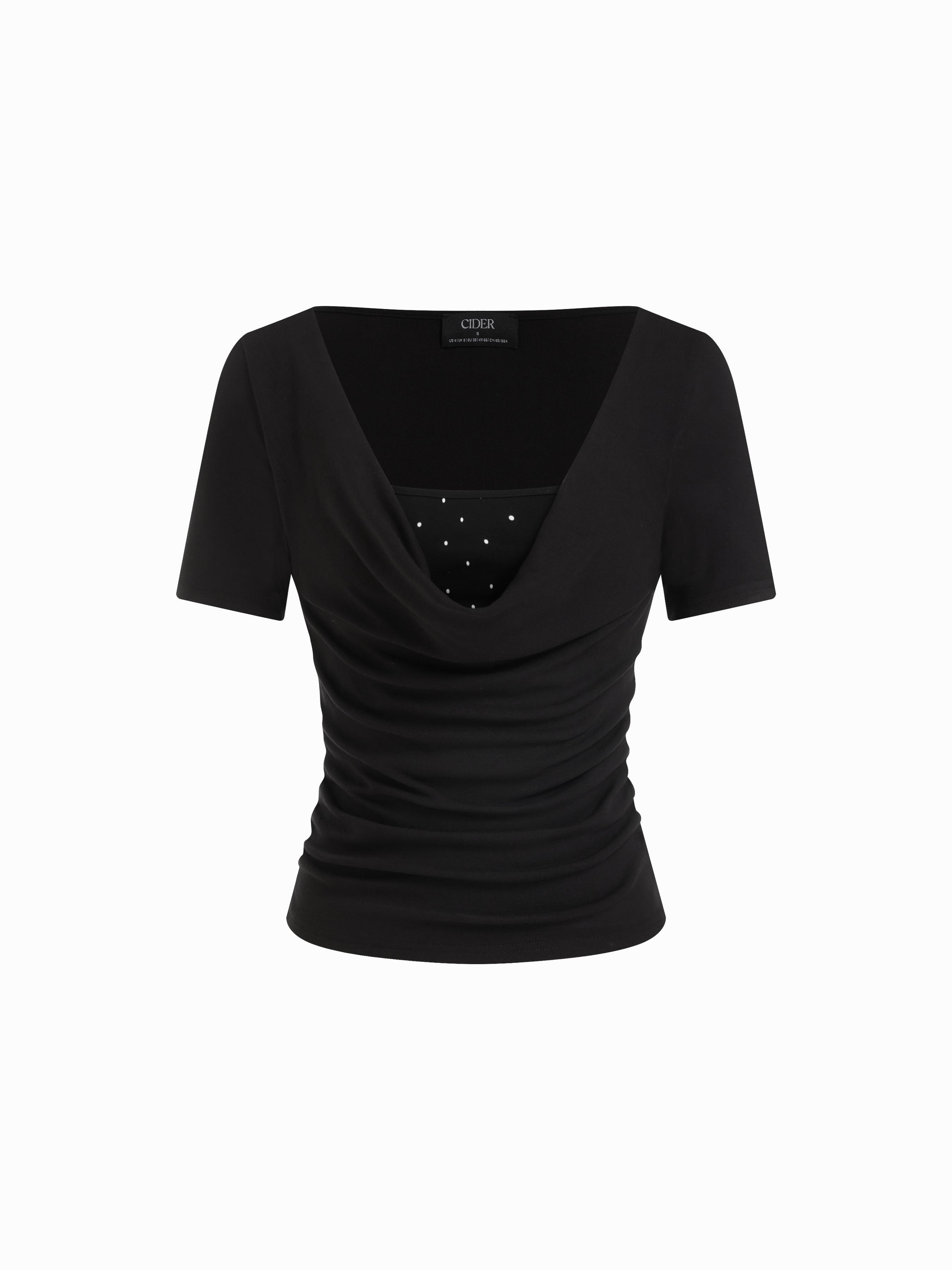 High Stretch Cowl Neck Ruched Short Sleeve Top by CIDER