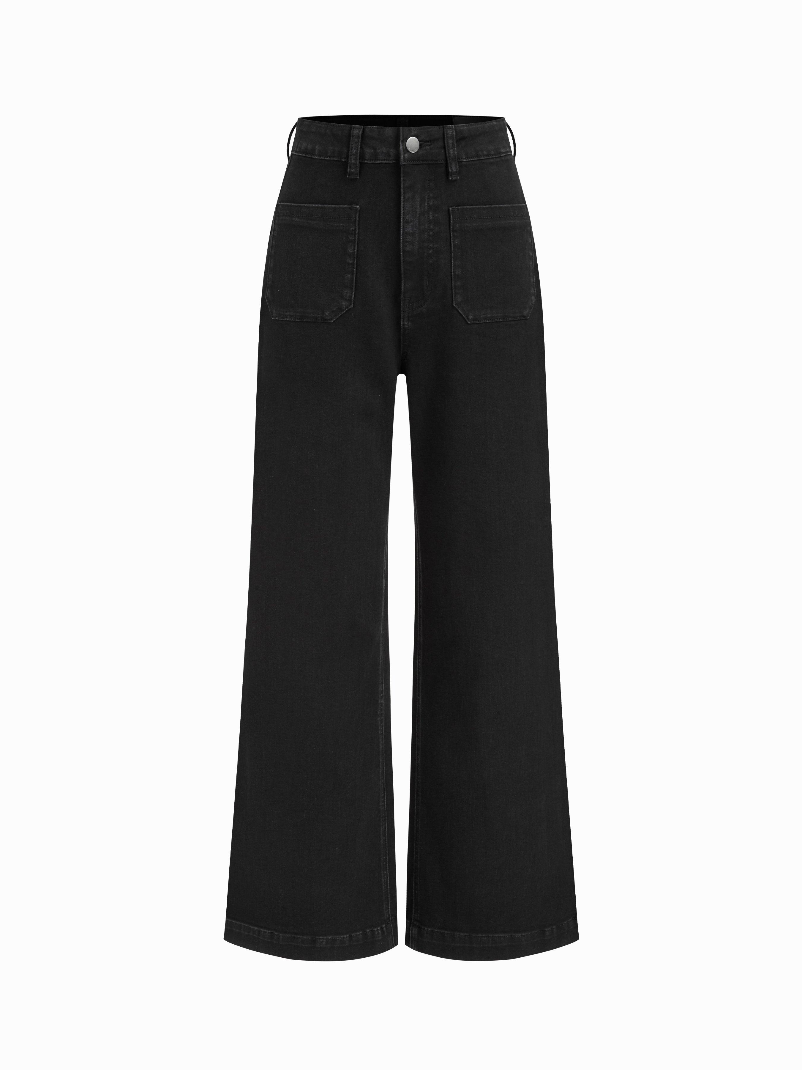 High Stretch Denim Mid Rise Straight Leg Trousers by CIDER
