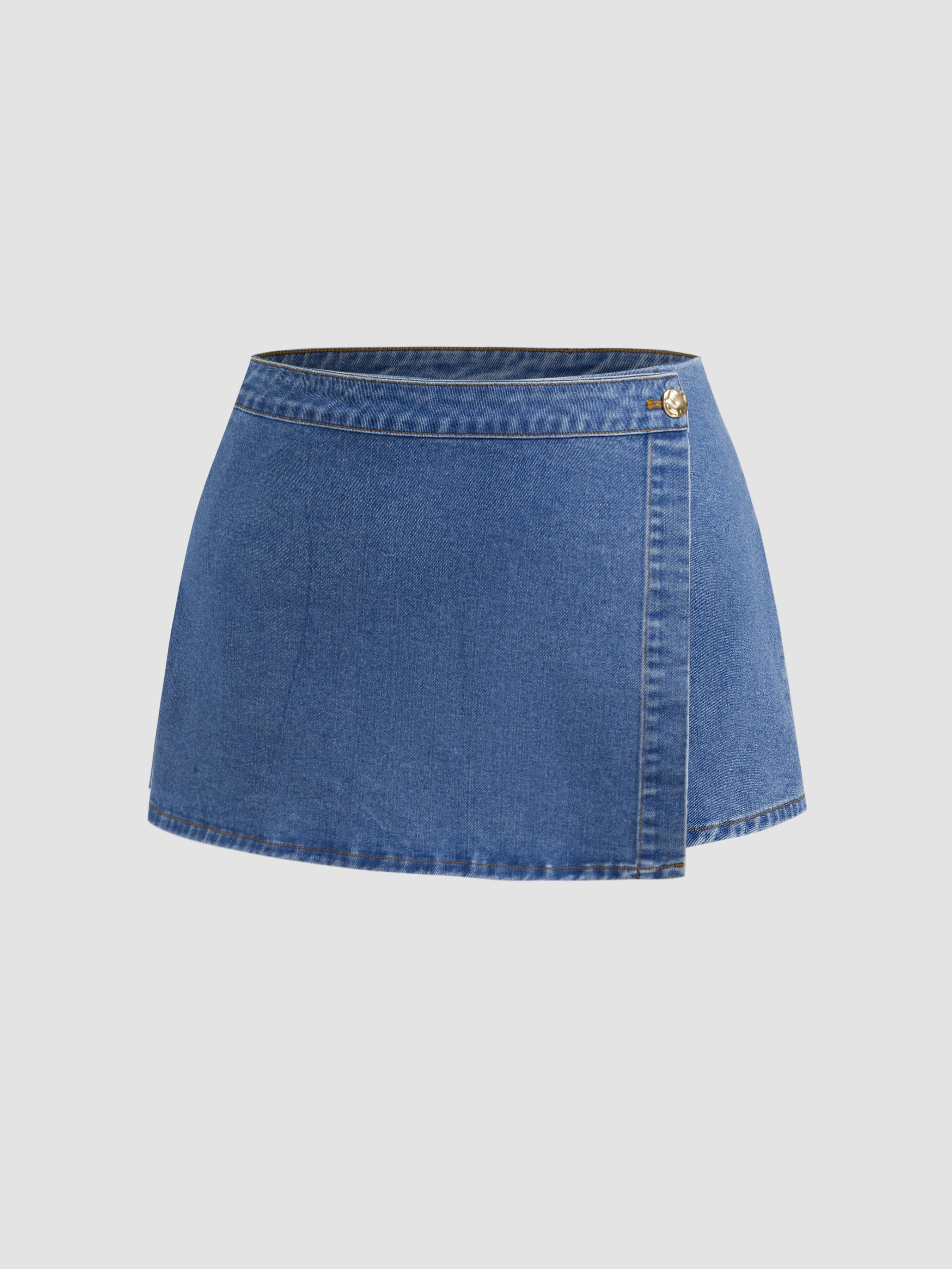 High Stretch Denim Mid Rise Wrap Micro Mini Skort Curve & Plus by CIDER