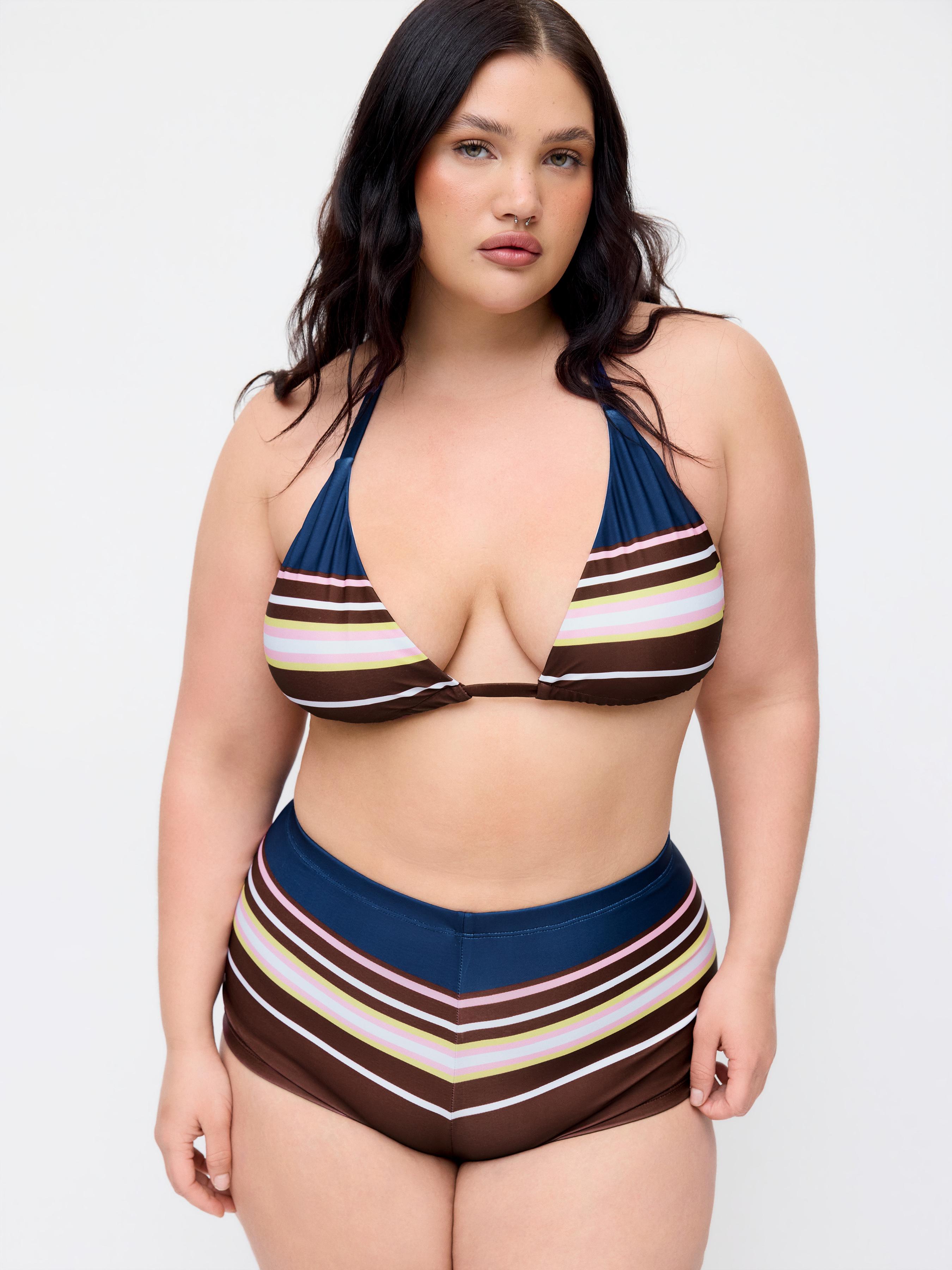 High Stretch Halter Neck Striped Triangle Bikini Set Curve & Plus by CIDER