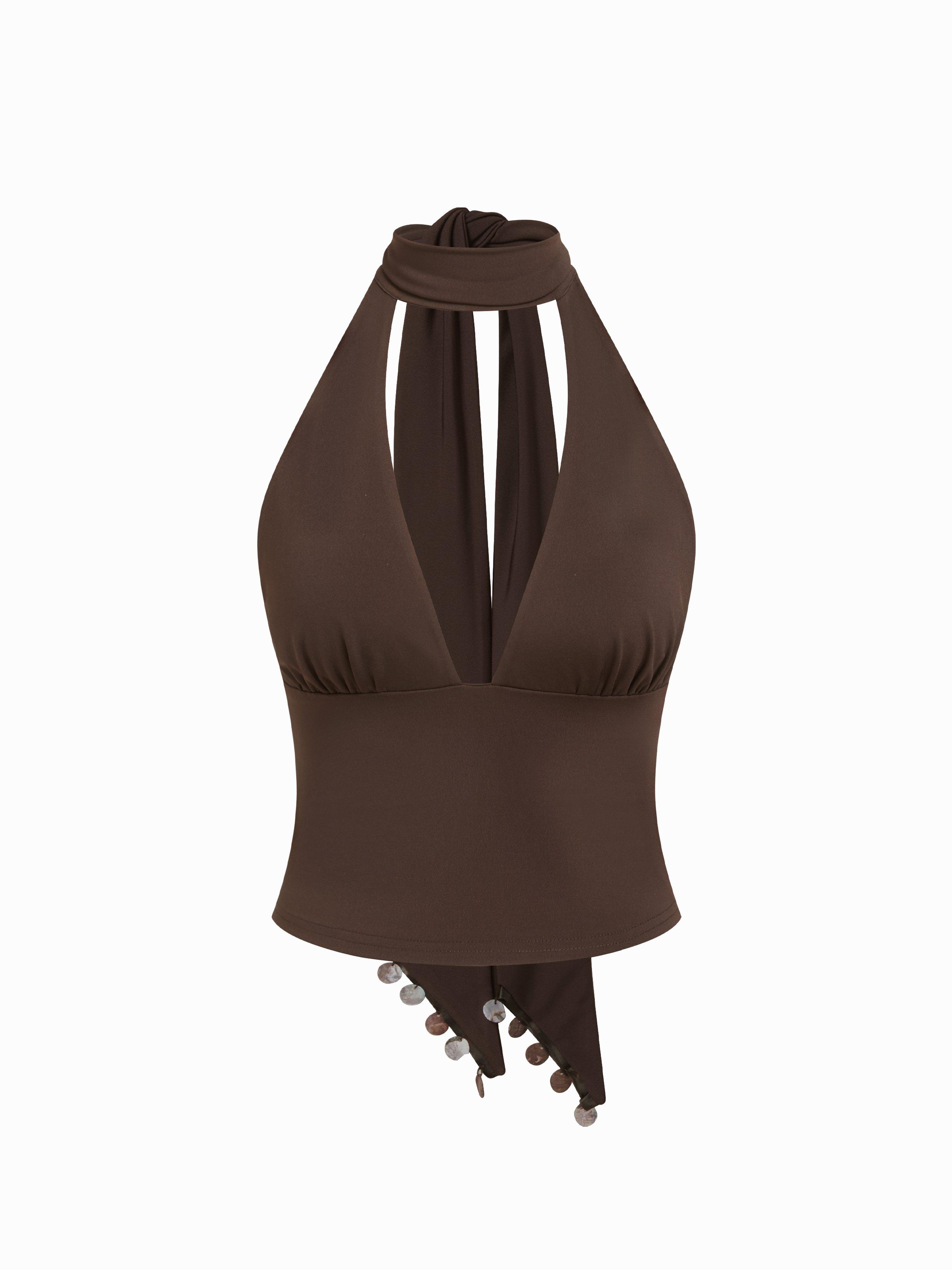 High Stretch Halter Neckline Crop Tank Top with Scarf by CIDER
