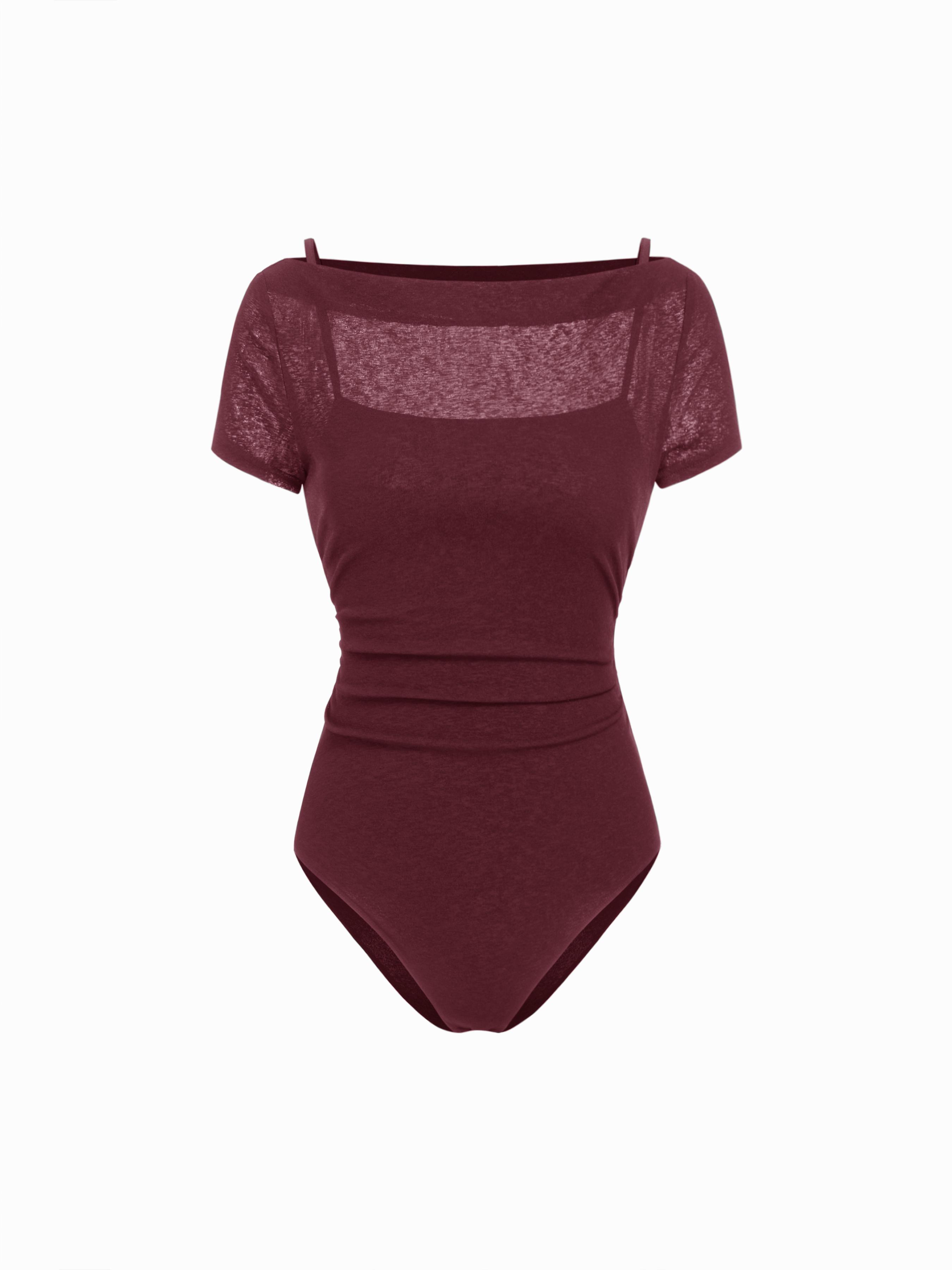High Stretch Off-shoulder Ruched Bodysuit by CIDER