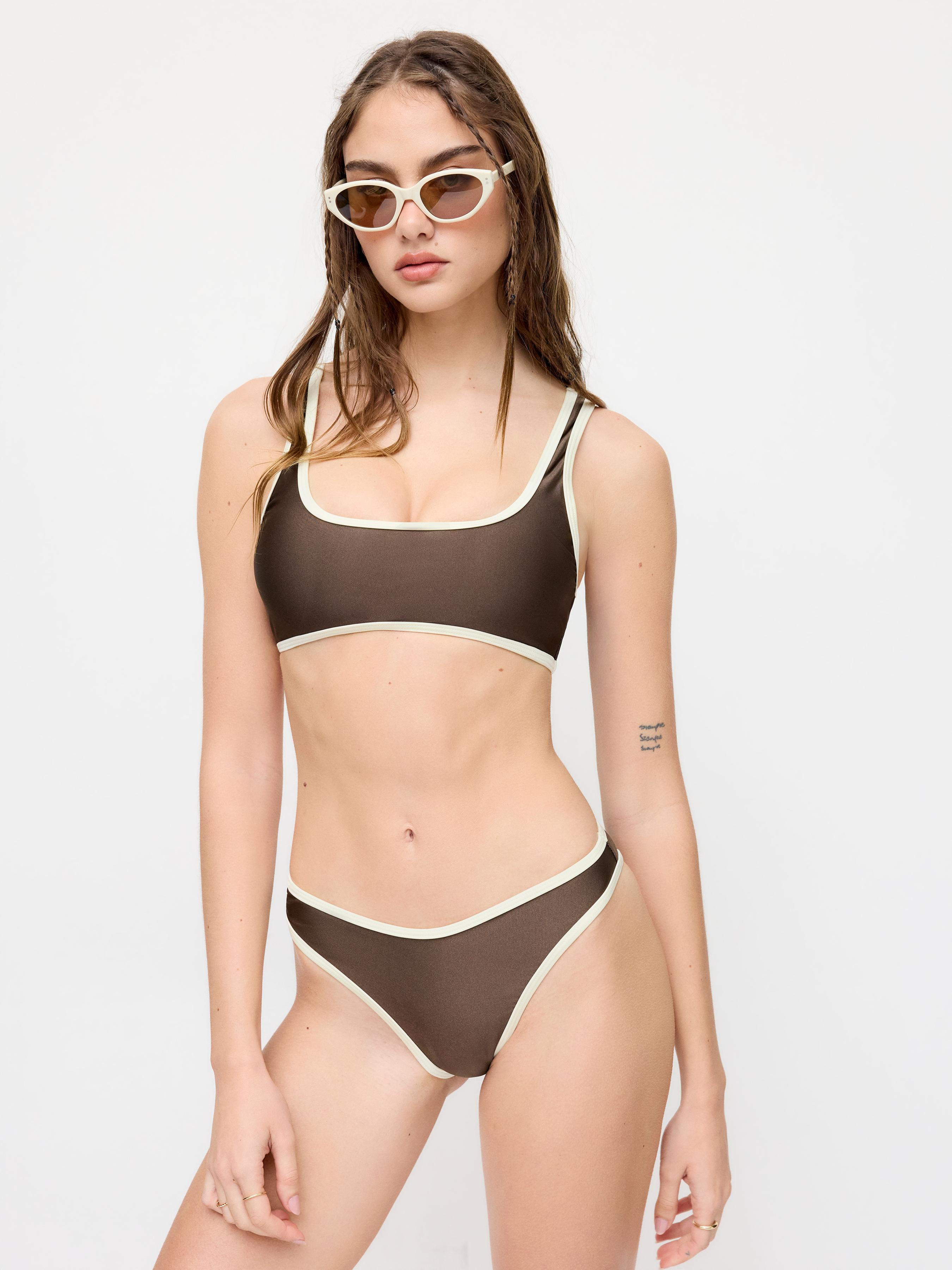 High Stretch Scoop Neck Contrast Binding Bracelet & Cheeky 3 Piece Bikini Set by CIDER