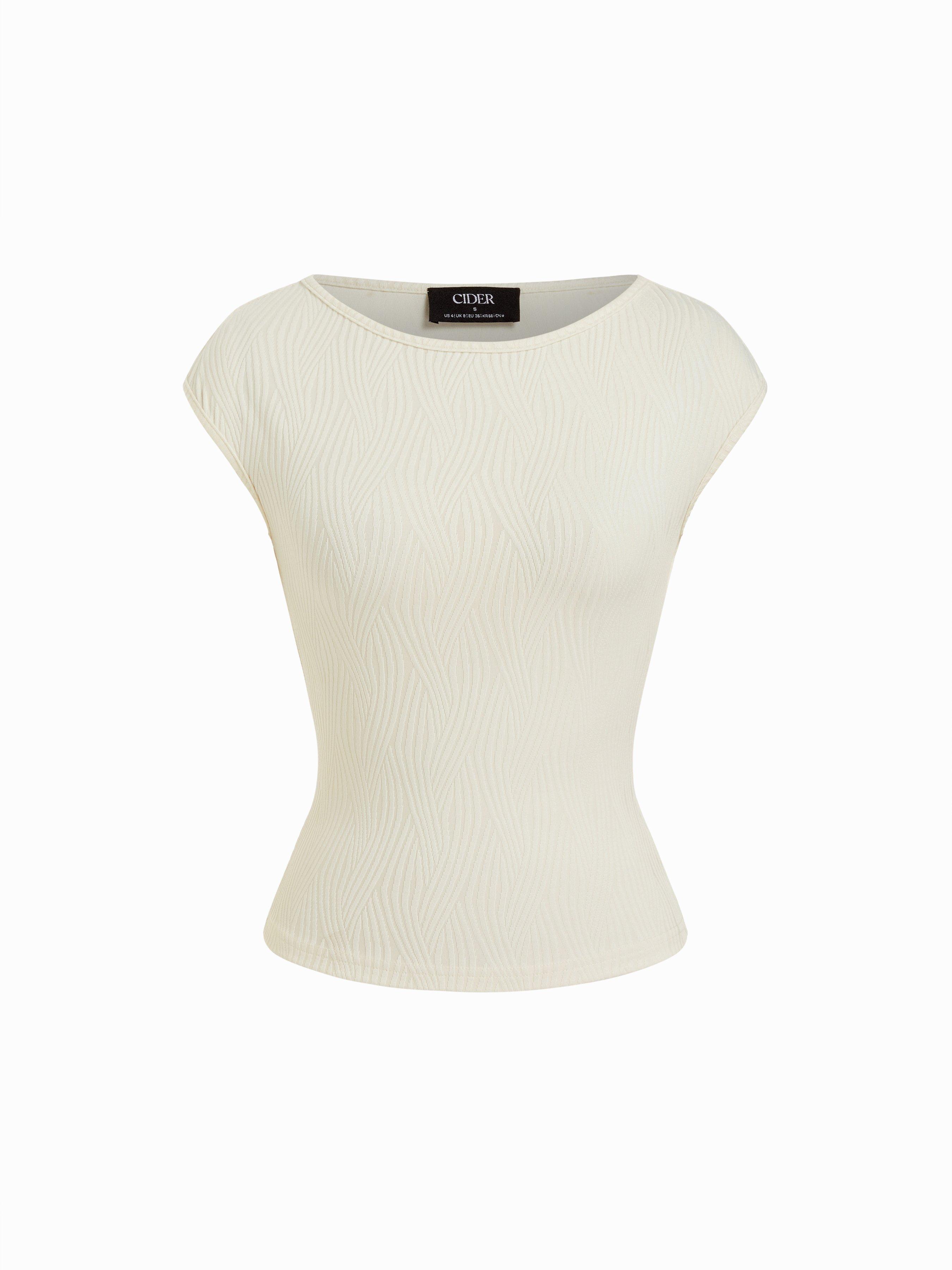 High Stretch Textured Boat Neck Short Sleeve Tee by CIDER