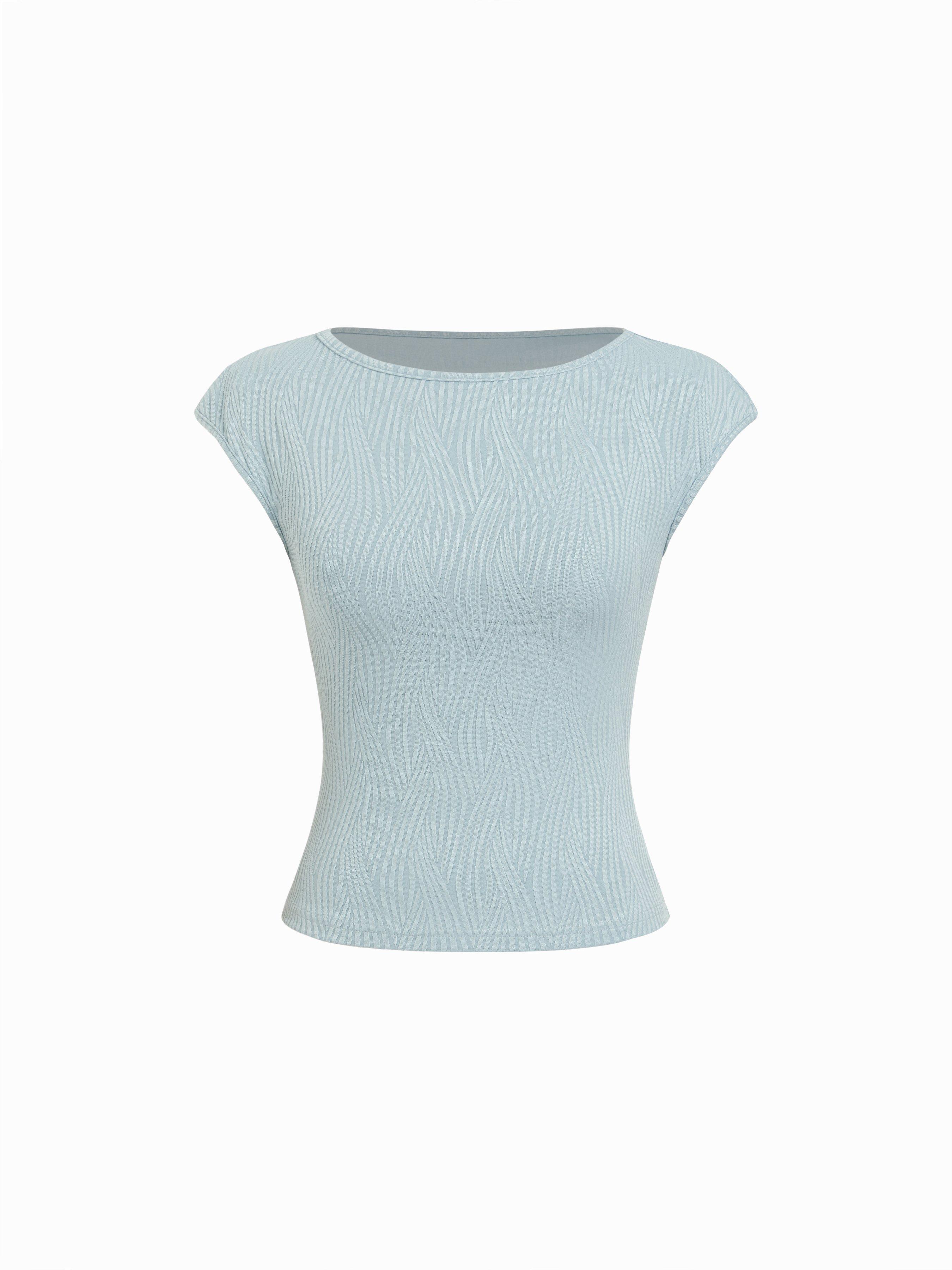 High Stretch Textured Boat Neck Short Sleeve Tee by CIDER