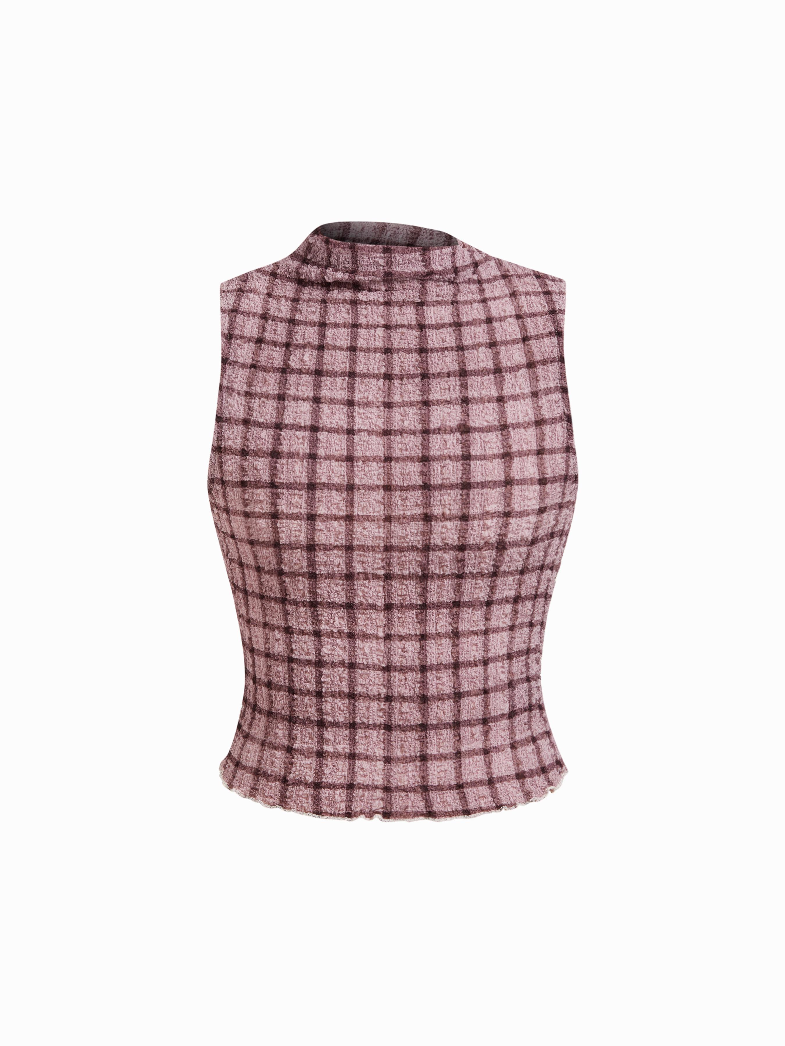High Stretch Turtleneck Checks Ruched Hem Top by CIDER