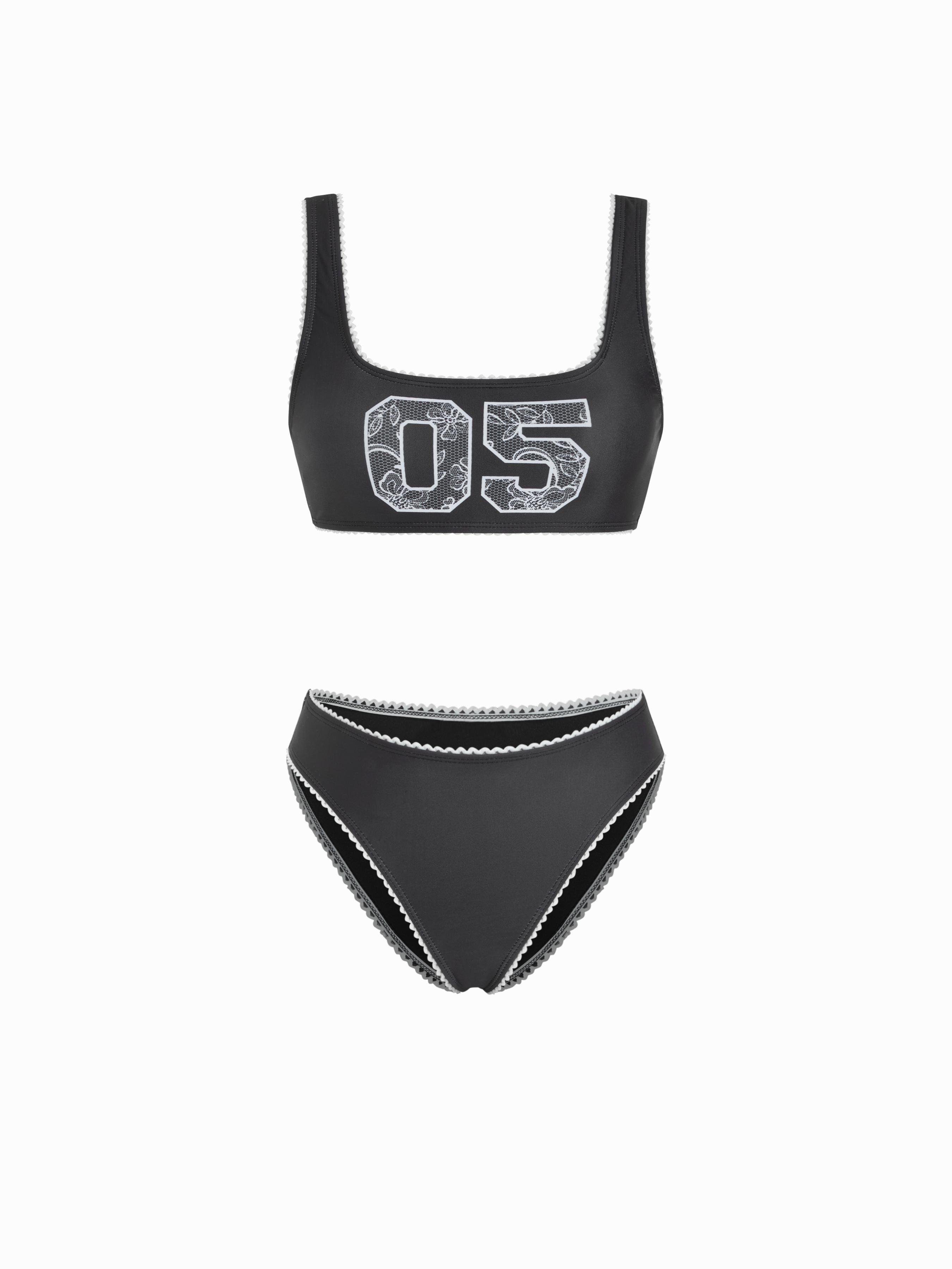 High Stretch U-neckline Number 05 Graphic Lace Trim Bikini Set by CIDER