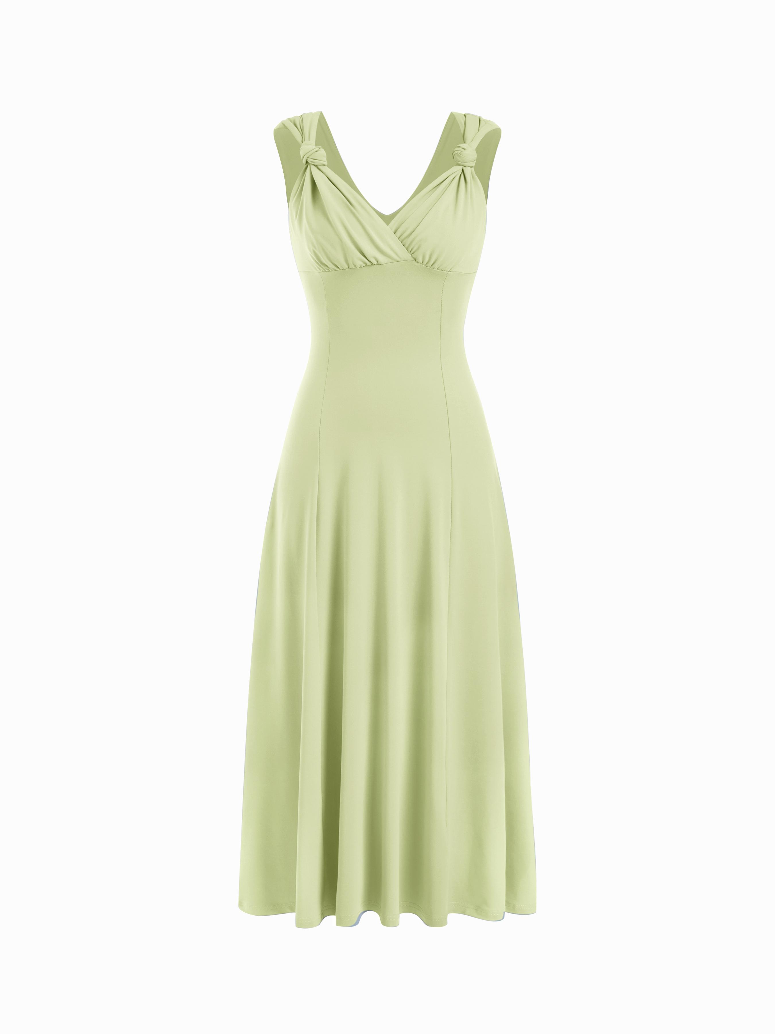 High Stretch V-neck Knotted Flared Maxi Dress by CIDER