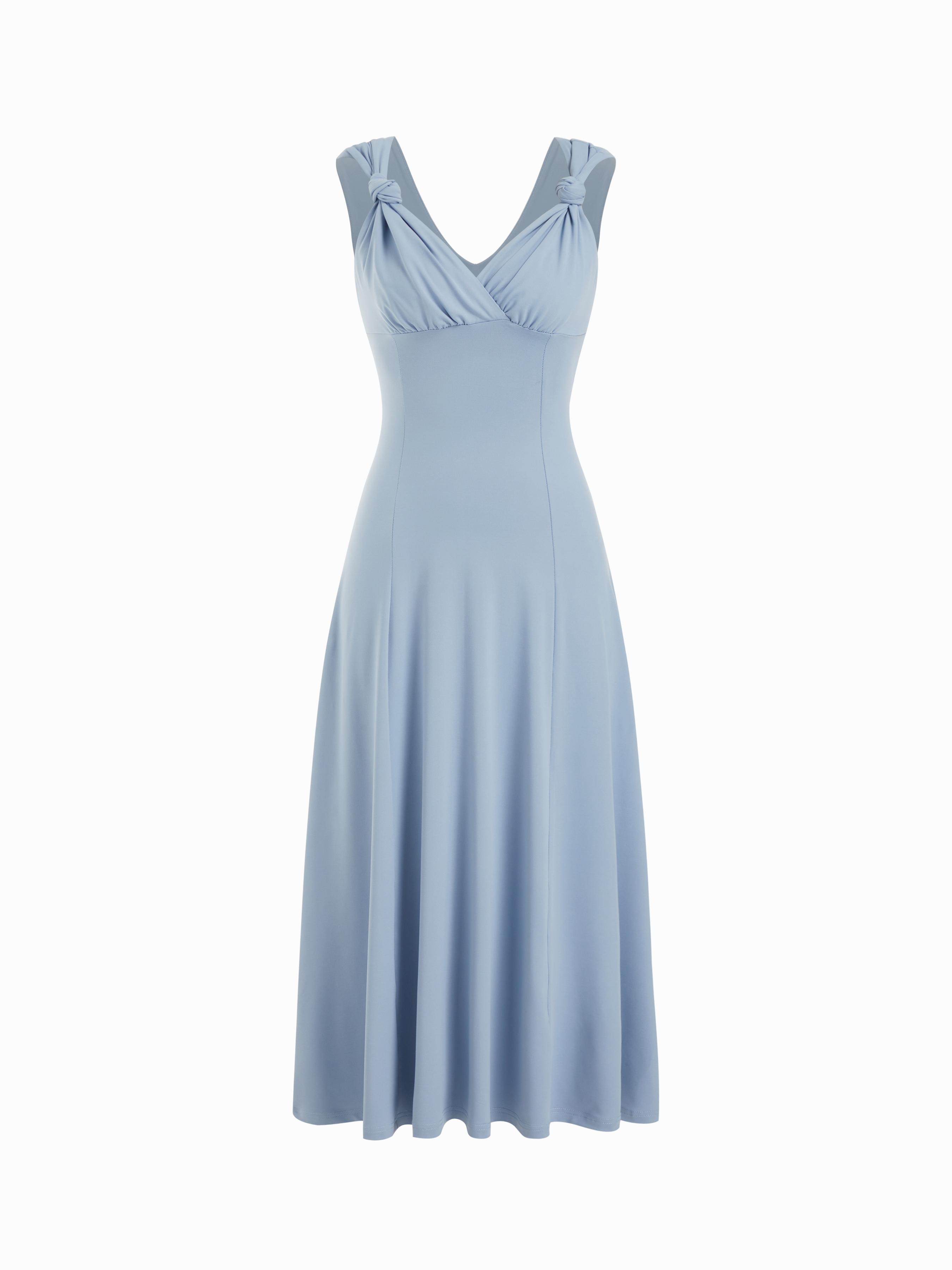 High Stretch V-neck Knotted Flared Maxi Dress by CIDER